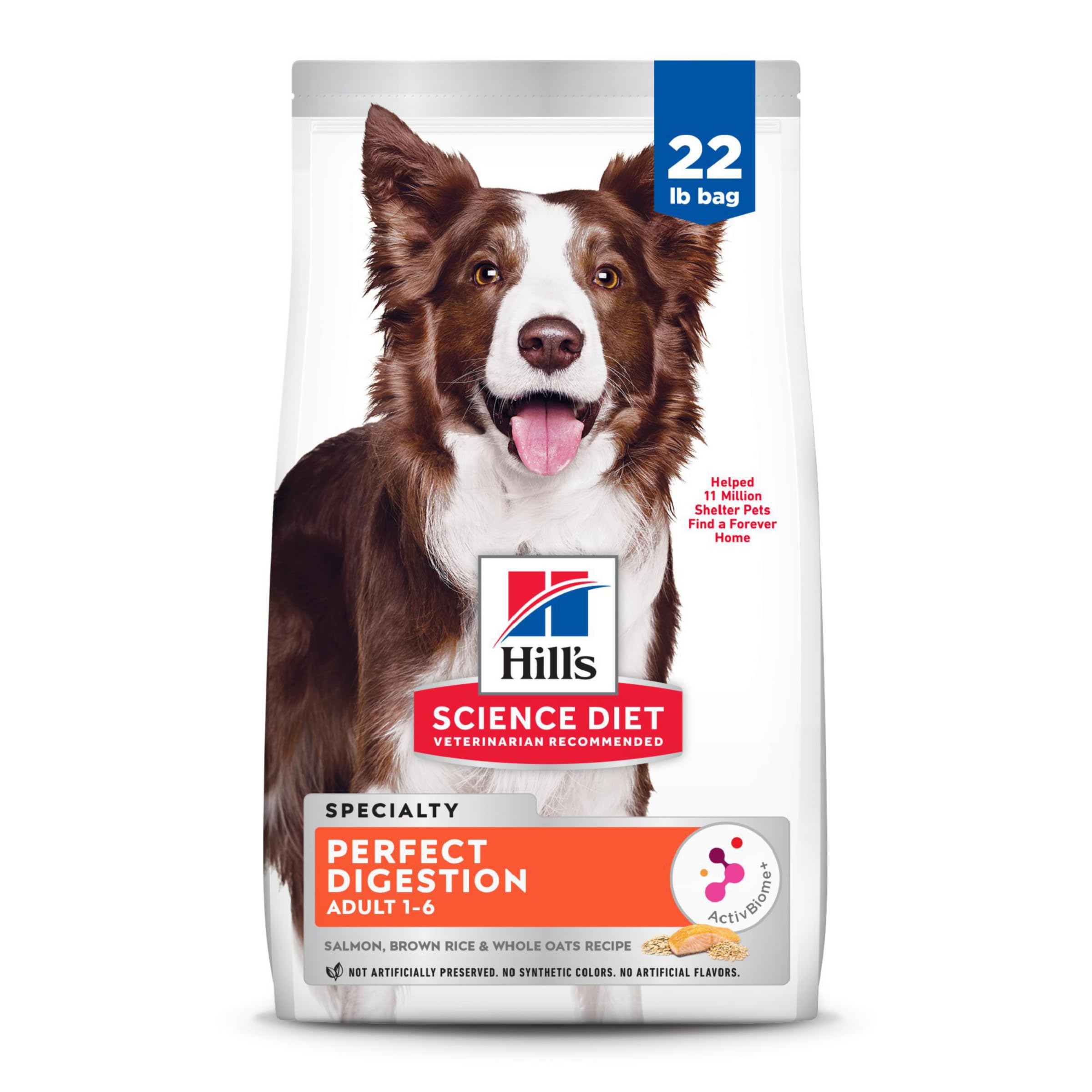Hills Science Diet Perfect Digestion, Adult 1-6, Digestive Support, Dry Dog Food, Salmon, Brown Rice, & Whole Oats, 22 lb Bag