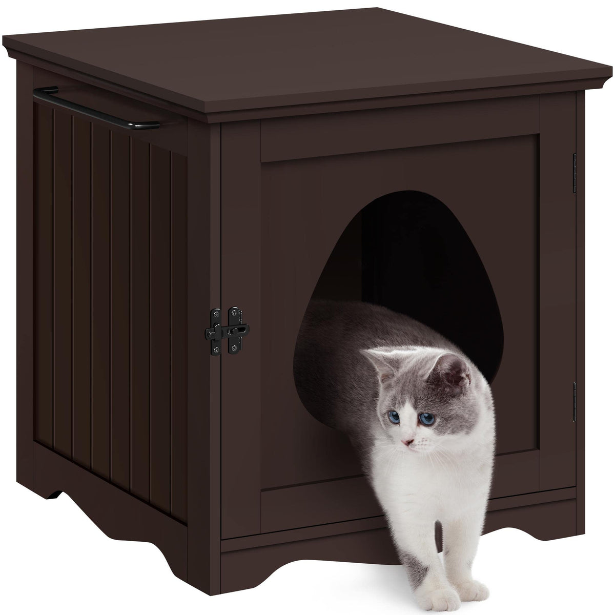 Yaheetech Cat Litter Box Enclosure, Litter Box Furniture Hidden With Towel Bar, Wooden Cat Washroom, Dog Proof Cat Litter Box Cabinet, Indoor Cat House, Side End Table, Espresso