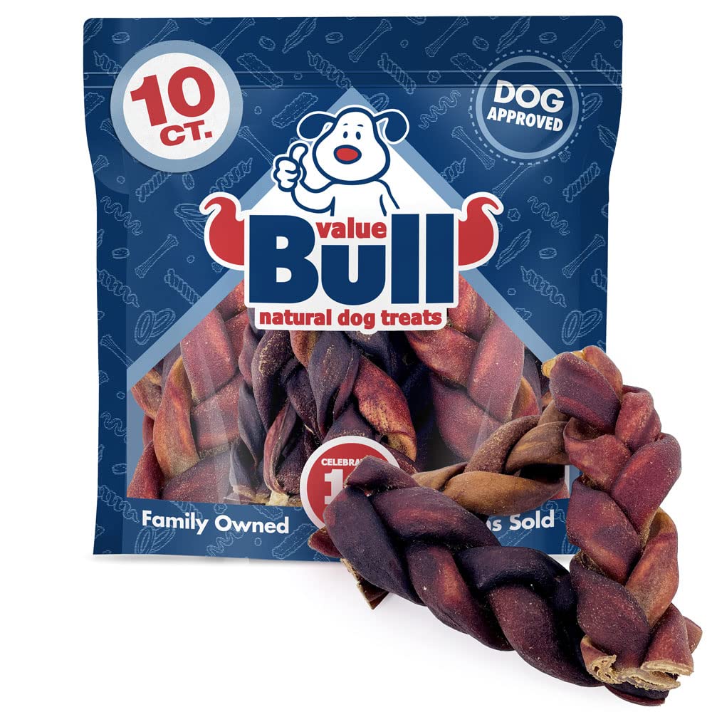 ValueBull USA Collagen Braid Beef Large Dog Chews, Jumbo 6 Inch 10 Count - Natural Glucosamine & Chondroitin for HIPS, Joints, S