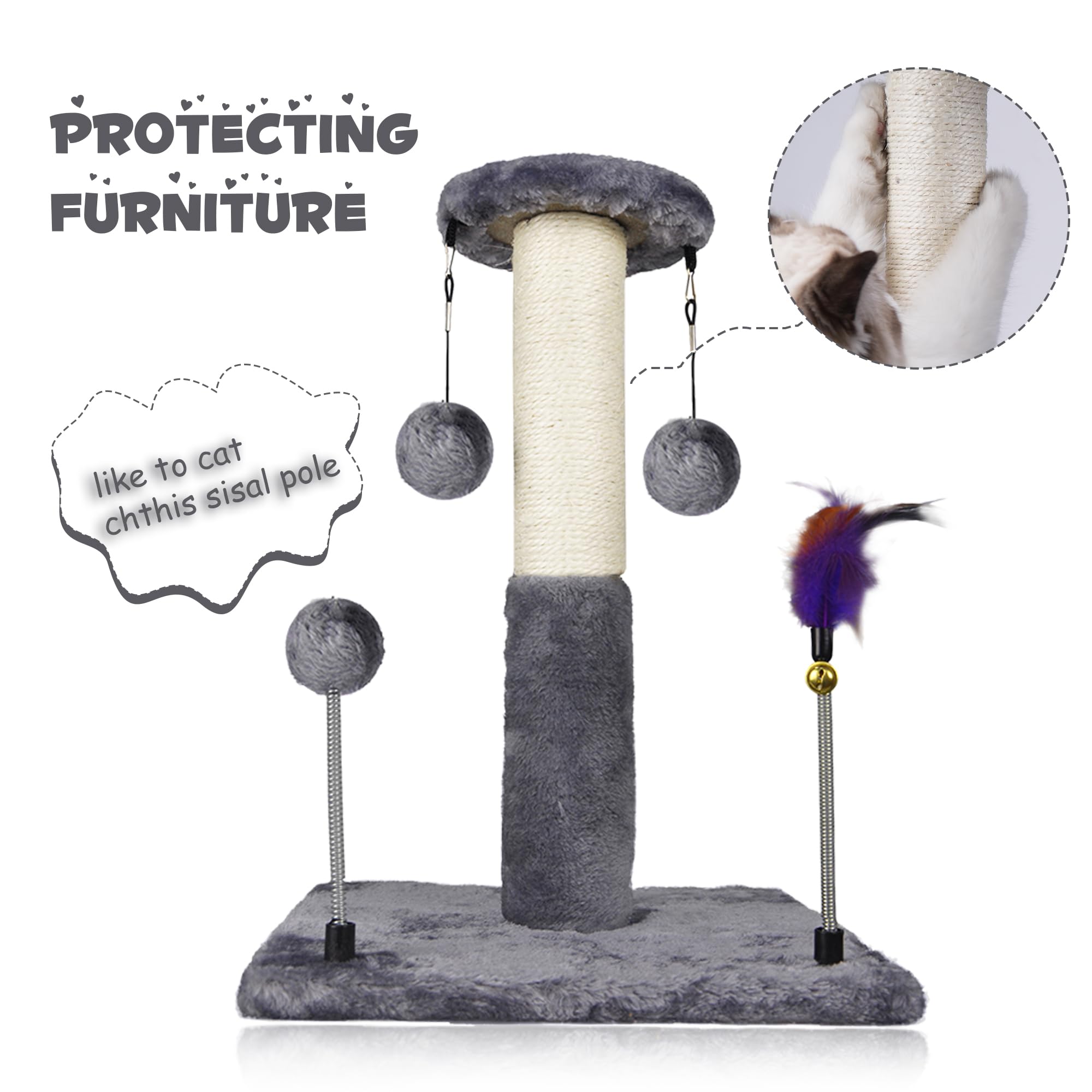 Roypet Sisal Scratching Post With Two Replacement Hanging Balls For Cat Play And Exercise