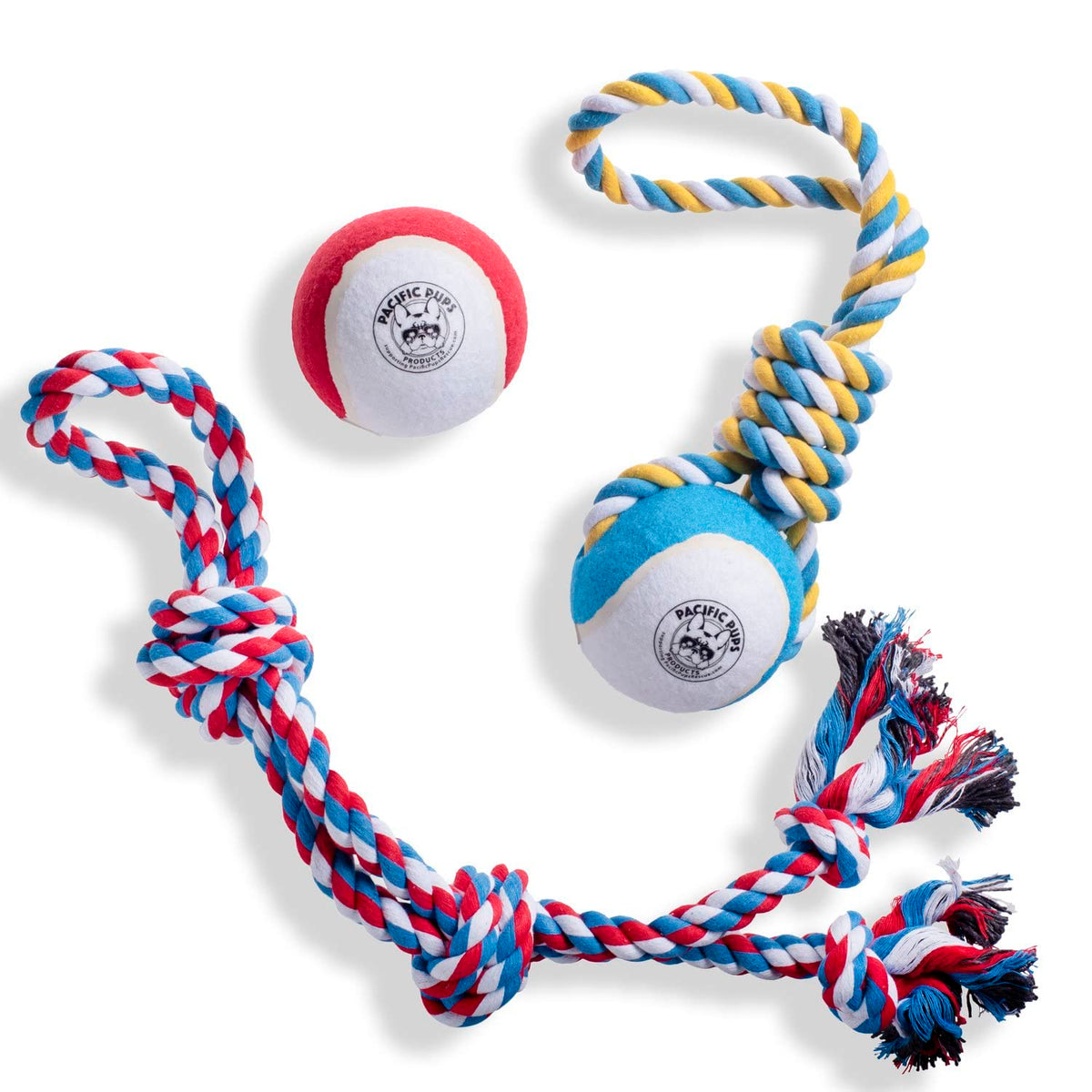 Pacific Pups Products Dog Rope Toys, Xl Tug Toy & Ball, 3Pcs Rope Toys For Large Dogs, Support Non-Profit Dog Rescue