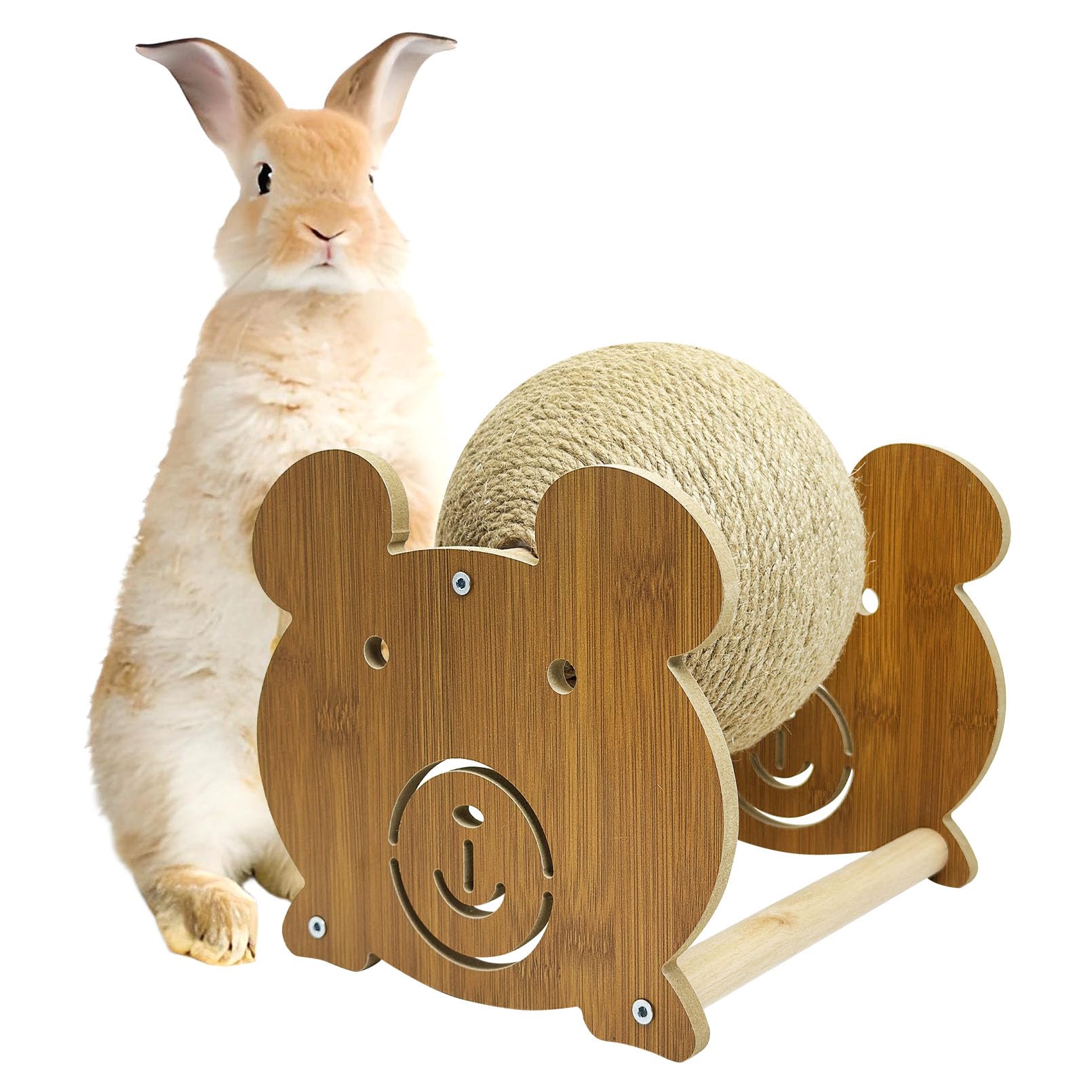 Fhiny Rabbit Scratch Toy, Natural Sisal Bunny Toy Scratching Ball Cute Sisal Bunny Claw Scratcher Ball Rabbit Enrichment Interac
