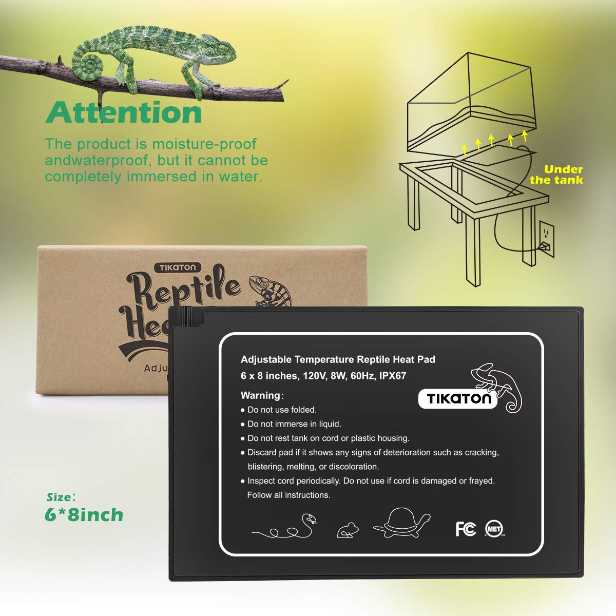 Tikaton Reptile Heat Pad - Adjustable Temperature Under Tank Heater For 10-20Gal/30-40Gal Tank, Terrarium Heat Mat For Turtle/Snake/Lizard/Frog/Spider/Plant Box