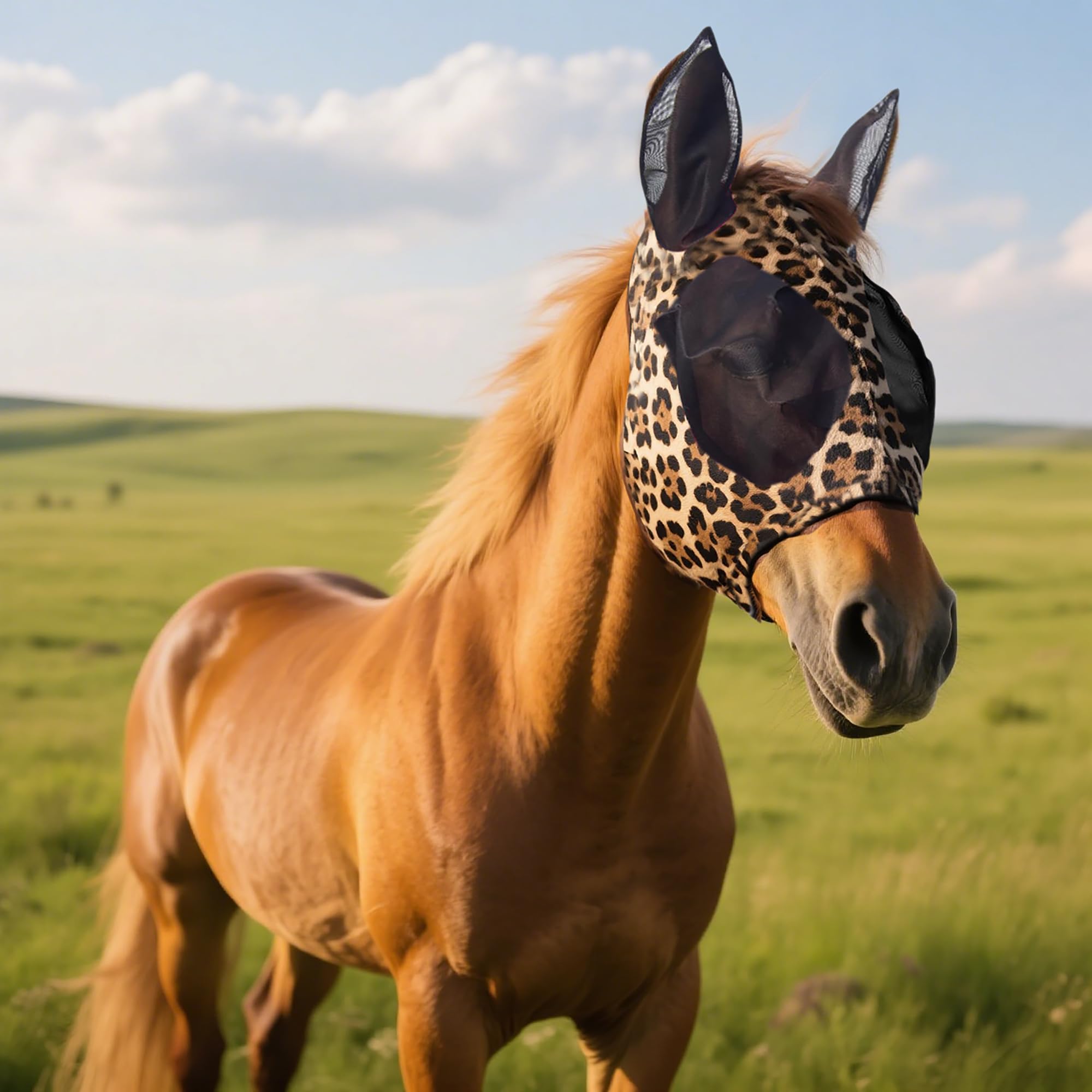 Qoroos 2 in 1 Set Detachable Horse Fly Mask with Nose Cover Fly Masks for Horses with Ears & Eyes Elastic for All Face UV Protec