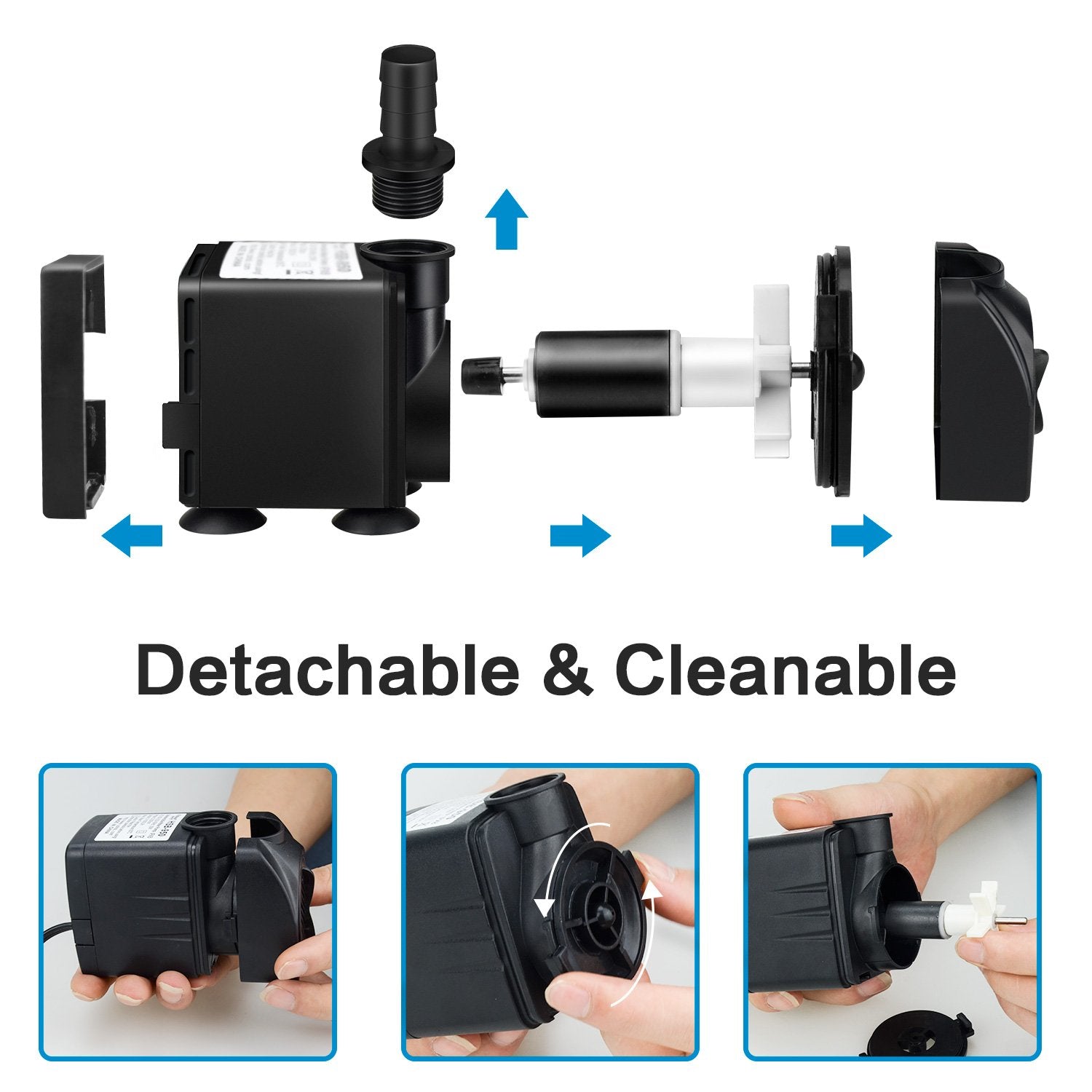 Jhua Water Fountain Pump 300Gph (1100L/H, 21W) Submersible Water Pump, Ultra Quiet Fountain Pumps Submersible Outdoor With 5.9Ft Power Cord, 3 Nozzles For Aquarium, Tank, Pond, Statuary, Hydroponics