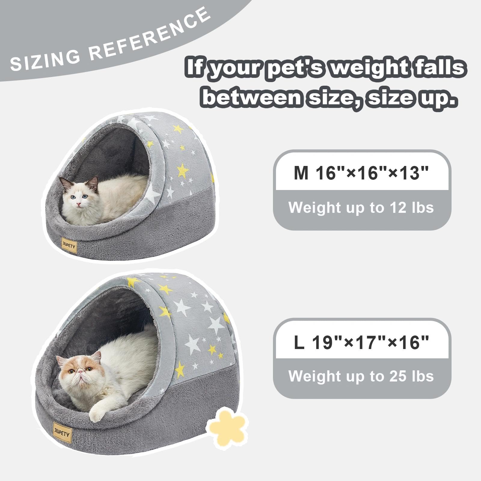Jiupety Cat Cave Bed for Indoor Cats, Medium Gray Polyester with Washable Cushion and Anti-Slip Bottom