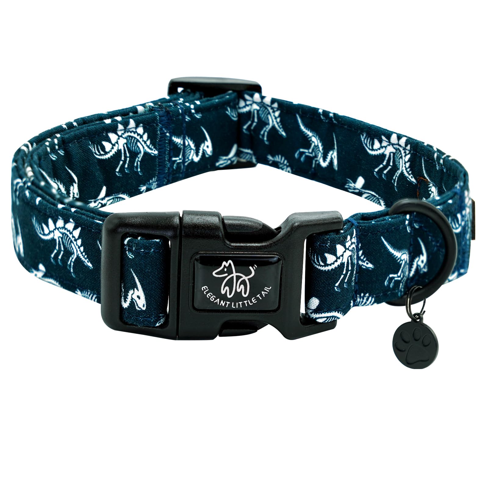 Elegant Little Tail Dog Collar, Dinosaurs Print Blue Puppy Male Adjustable Cotton Pet Collar With Quick Release Buckle For Small