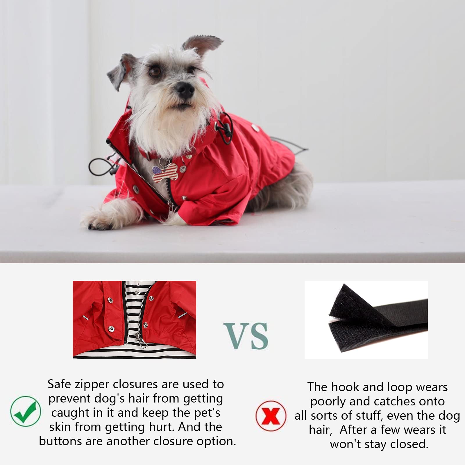Morezi Dog Zip Up Dog Raincoat With Reflective, Rain/Water Resistant, Adjustable Drawstring, Removable Hood, Stylish Premium Dog