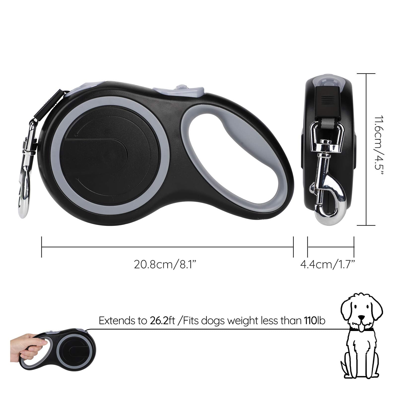 Segarty Dog Leash Retractable 26Ft, Dog Leashes For Small Medium Large Pets Up To 110Lbs, Heavy Duty 1 Button Break & Lock No Ta