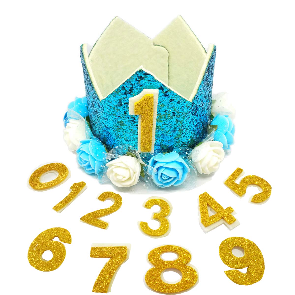 Pet Show Blue Crown Dog Birthday Party Hat With Bandana And Collar Bows Charms Costume Set Reusable Birthday Party Headband Puppies Cat Kitten Hats With 0-9 Figures Charms Grooming Accessories