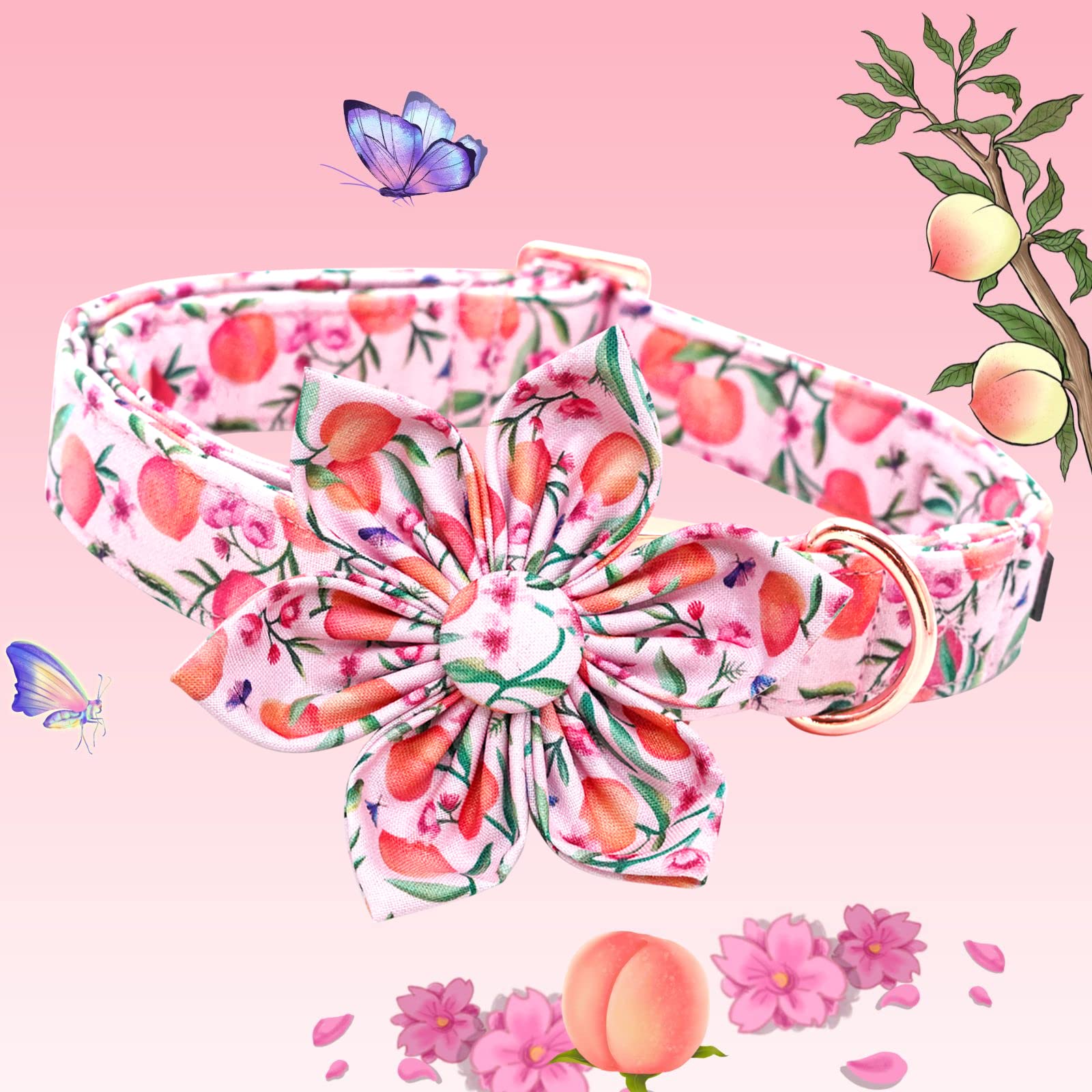 Lionheart glory Dog Collar with Flower Pink Peach Dog Collar Girl Soft Durable Adjustable Collar Bows Spring Collar Dog Flower f