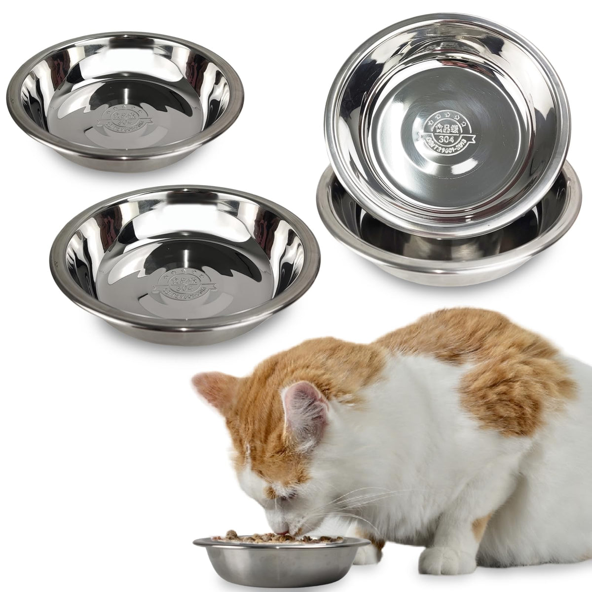 4 Pcs Stainless Steel Cat Bowls,5.5 Inches Metal Cat Bowl, Cat Food Bowls For Indoor Cats, Whisker Fatigue Cat Bowl, Shallow Cat Food Dish, Kitten Food Bowl, Elevated Food Bowls For Cats (5.5 Inches)