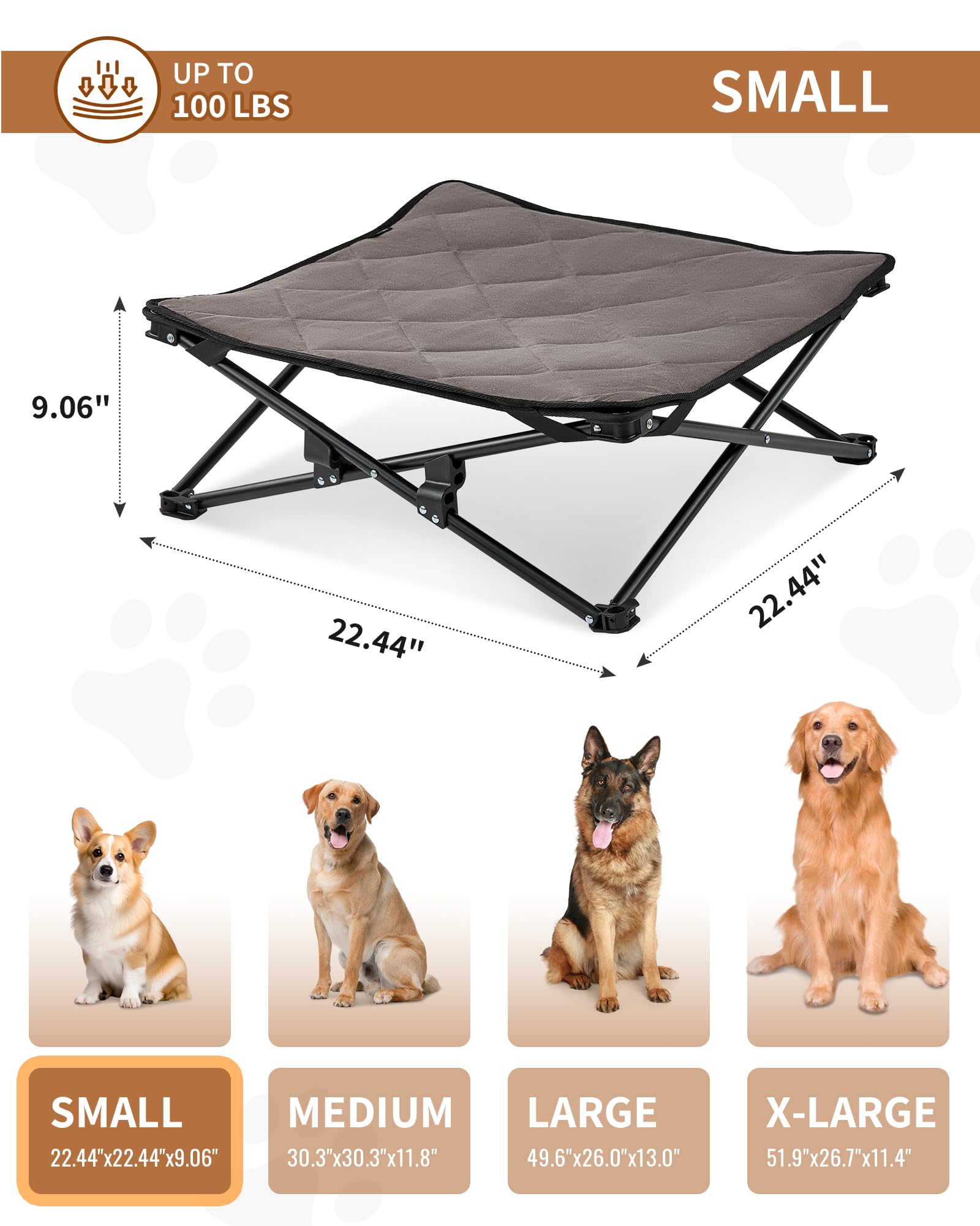 Kingcamp Elevated Dog Bed For Small Dogs, Raised Outdoor Indoor Portable Cooling Cot Lifted Pet Hammock Off Ground With Washable