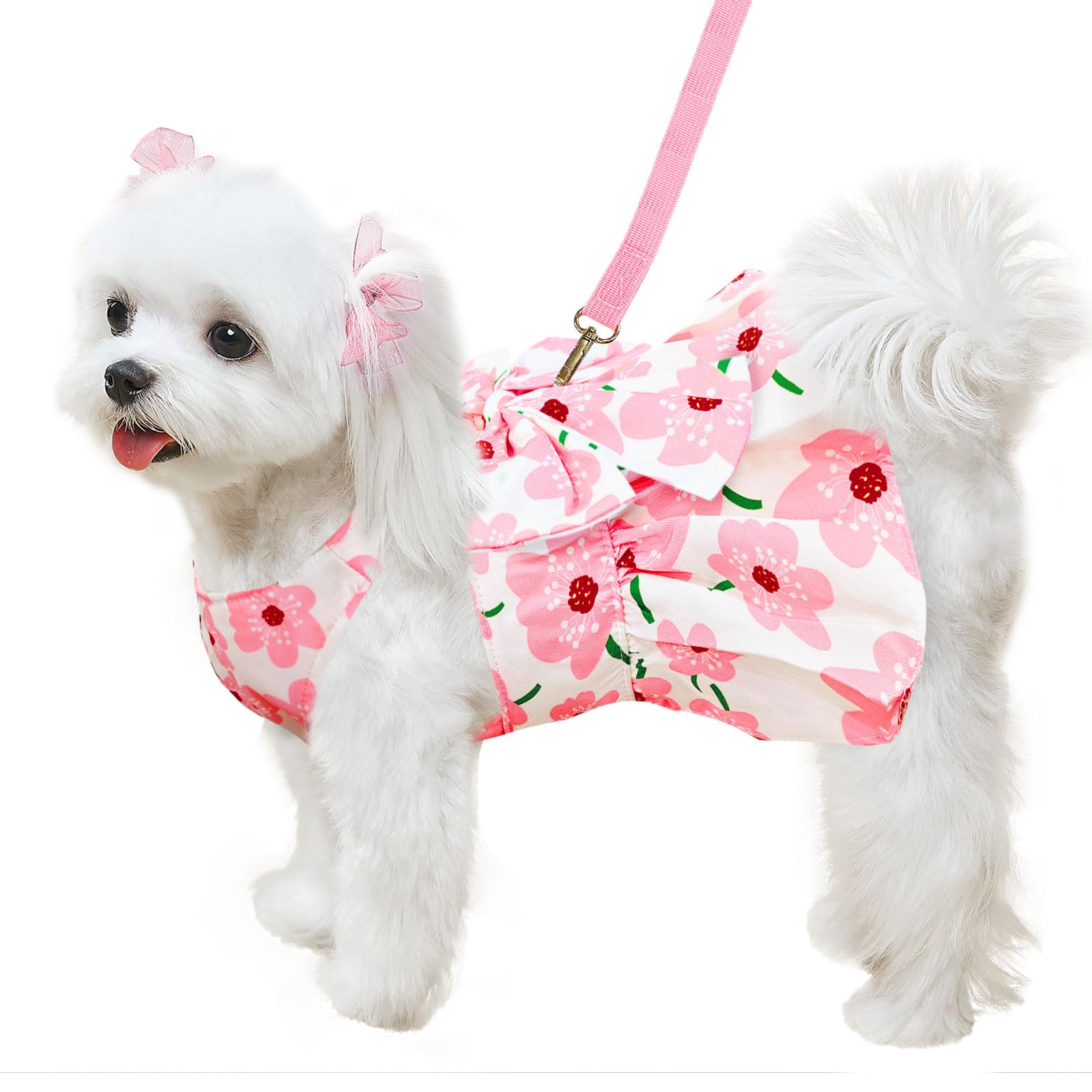 Abrrlo Cute Dog Dress Small Dog Clothes For Girls Female Puppy Outfits Pink Floral Pet Summer Clothes Bowknot Doggy Cat Princess