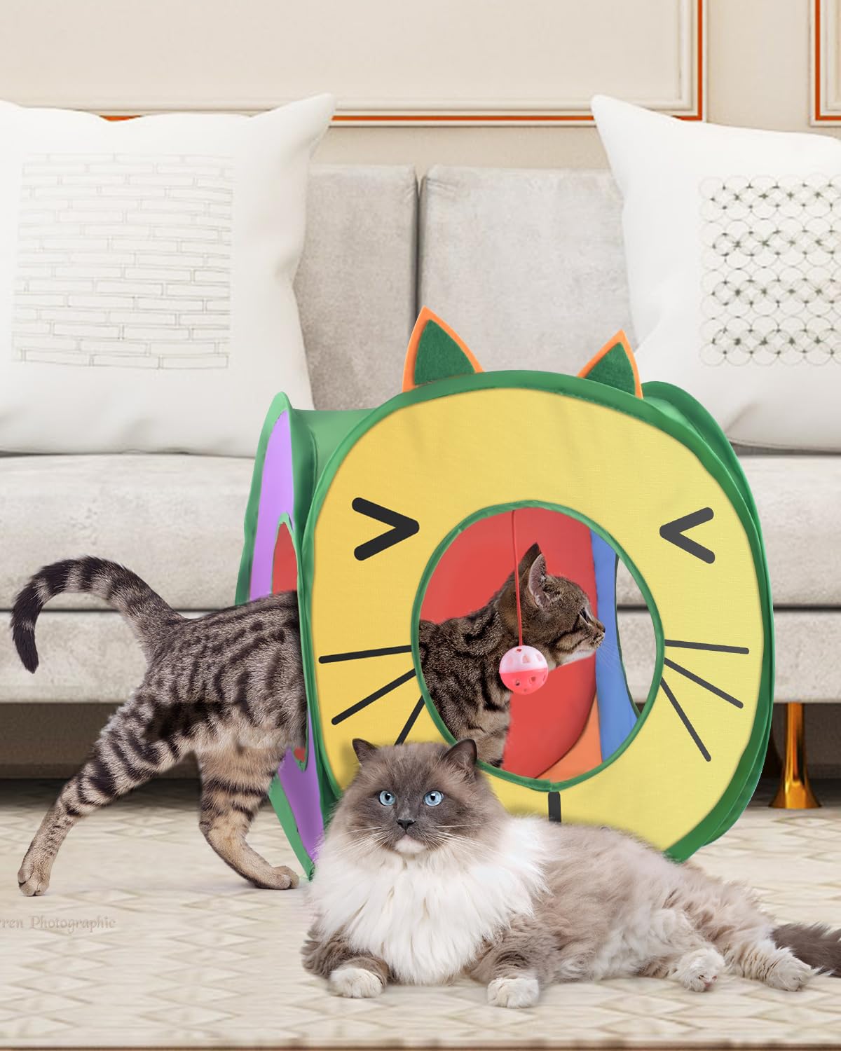 Bissap Collapsible Cat Cube - Colorful Polyester Hideout Tent for Kittens, Cats & Rabbits with 3 Holes
