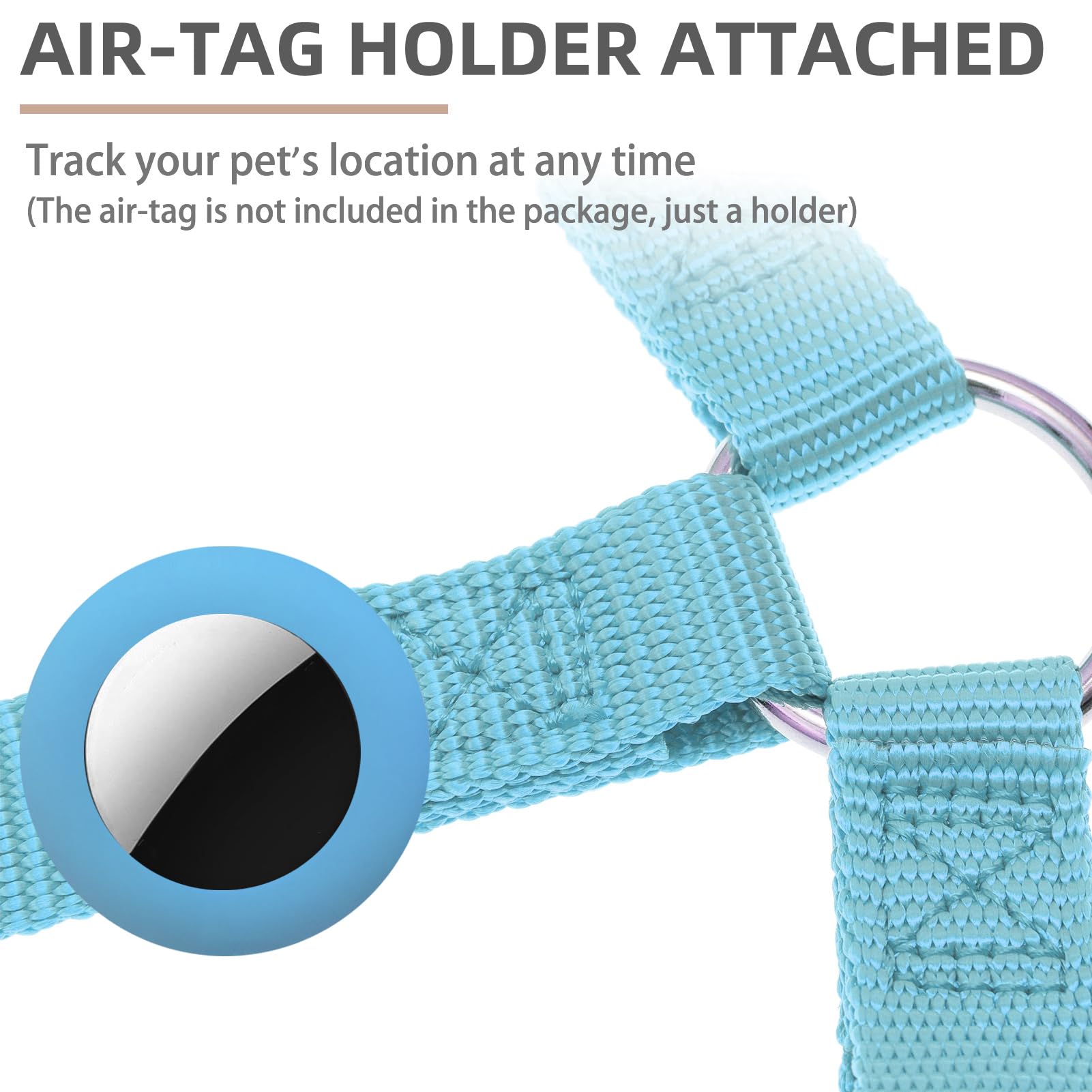 Pupteck No Pull Dog Harness Soft Adjustable Basic Nylon Step In Puppy Vest Outdoor Walking With Id Tag And A-Ir Tag Case, Sky Bl