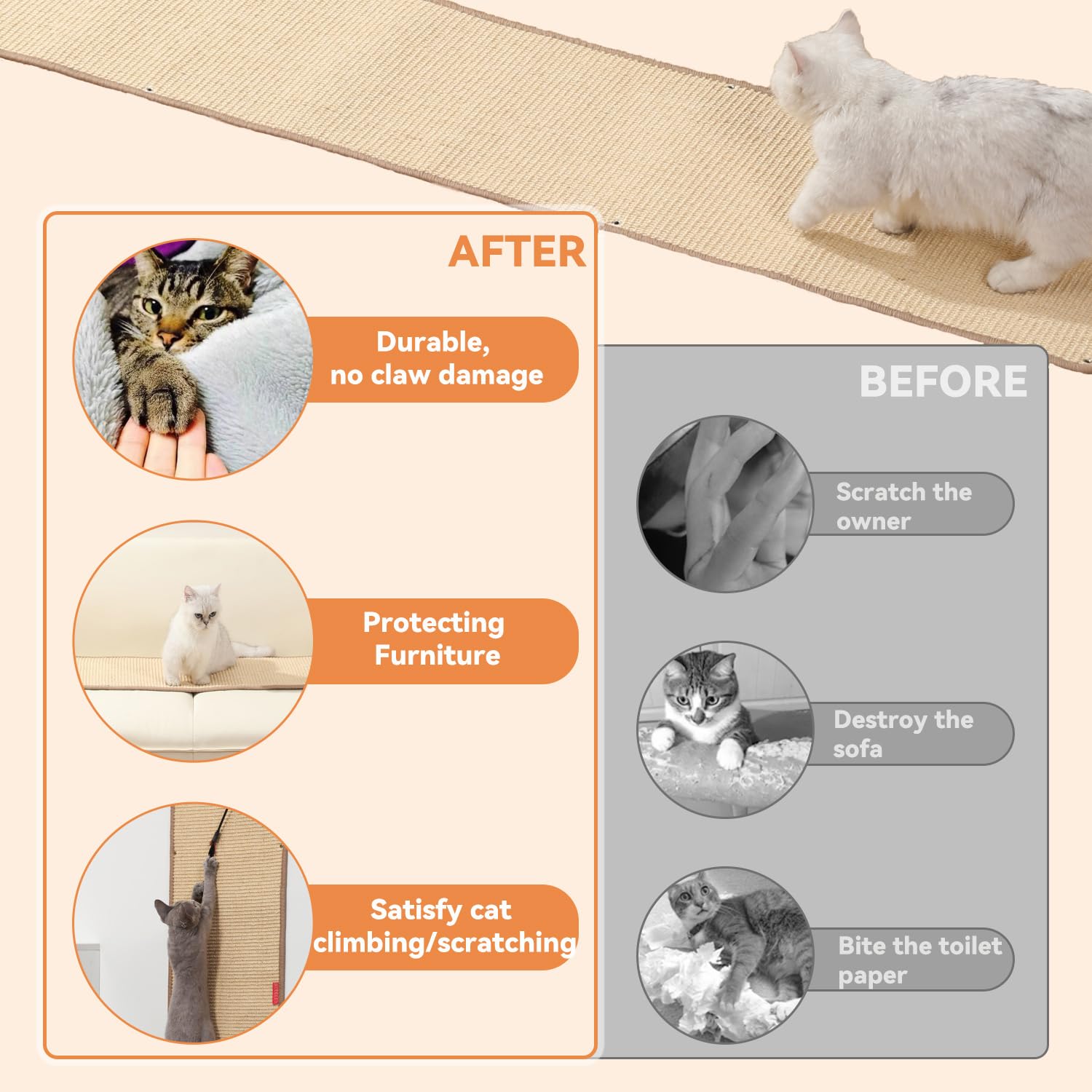 66.93X13.38X0.32 Inch Thickened Cat Wall Scratcher Carpet, Cat Climbing Wall, Durable Cat Wall Furniture, Tall Cat Scratching Po