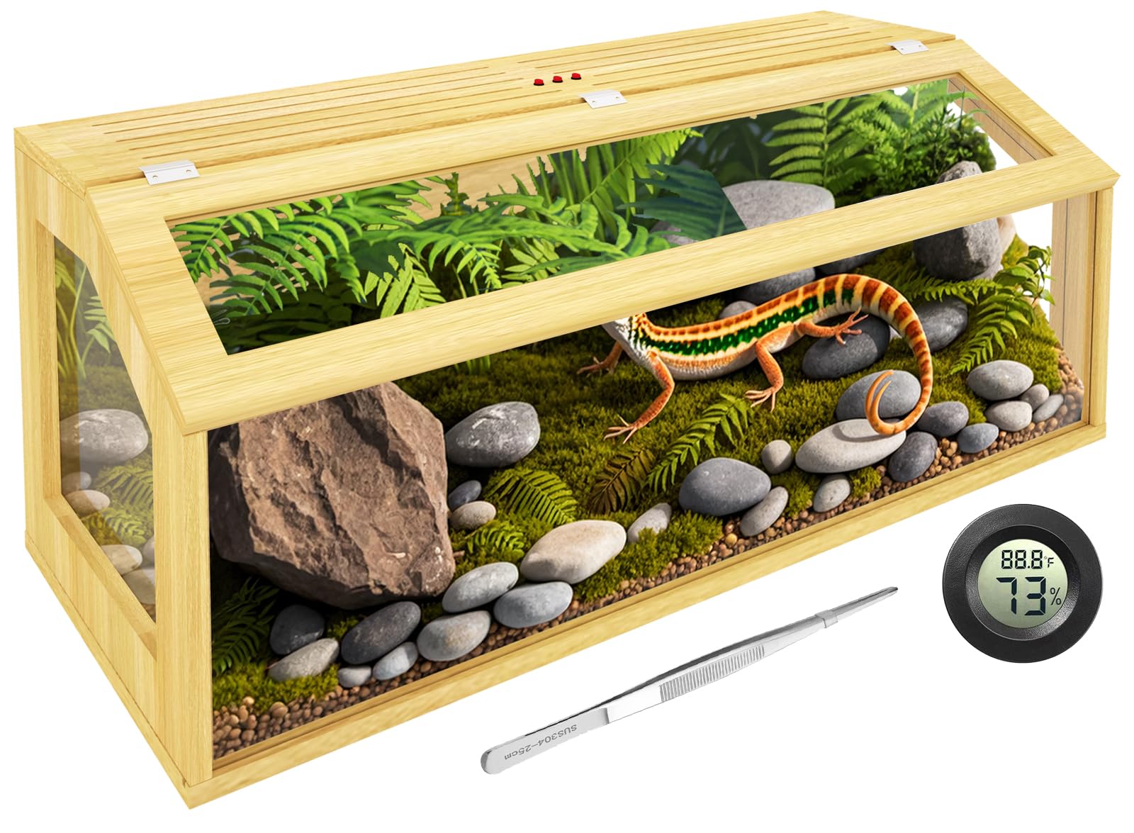 75 Gallon Reptile Tank, Wooden Bearded Dragon Terrarium Tank With Top Ventilation, Large Reptile Enclosure For Snake, Lizard, An