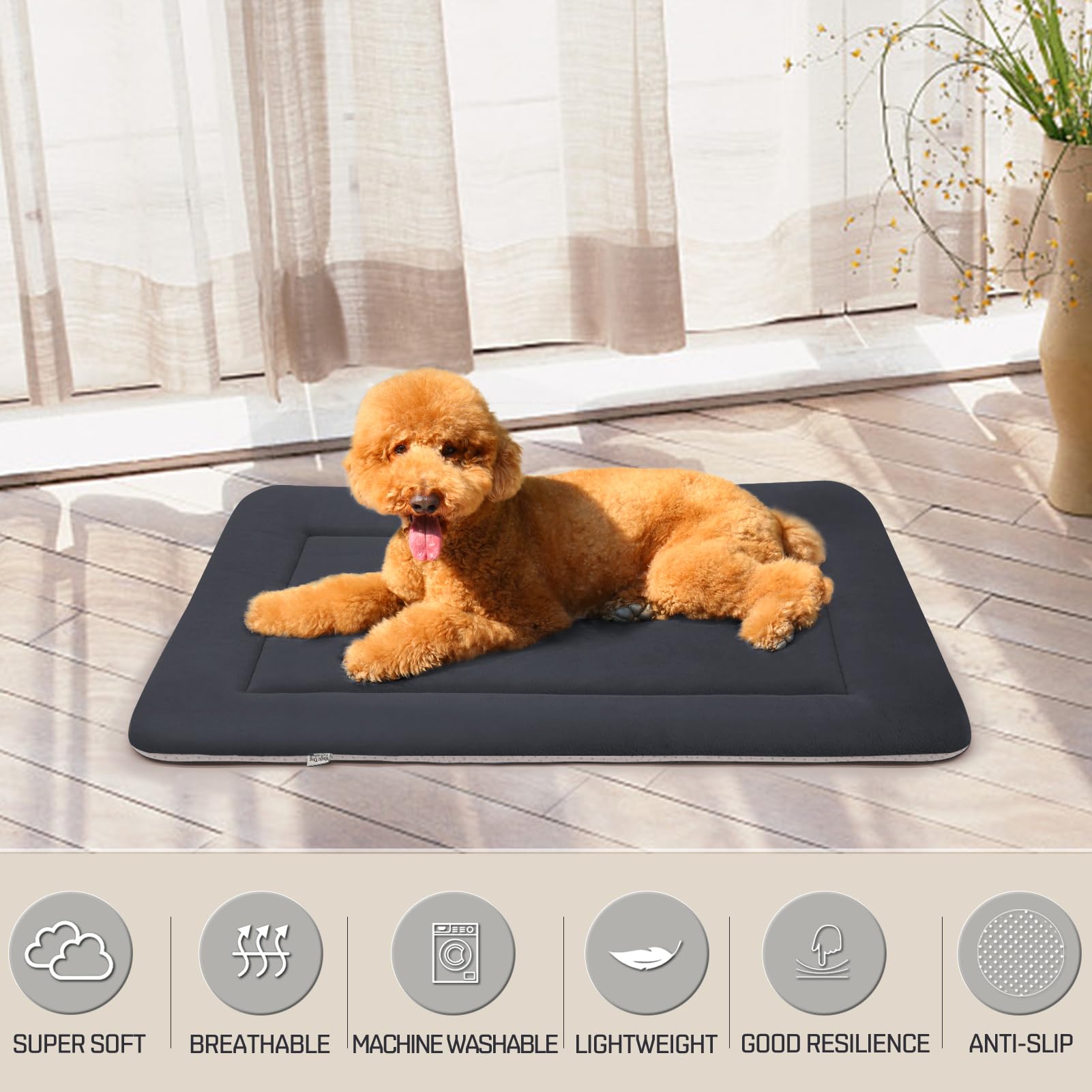 Large Dog Bed Soft Crate Pad Mat 47' Machine Washable With Non-Slip Bottom For Large Medium Dogs