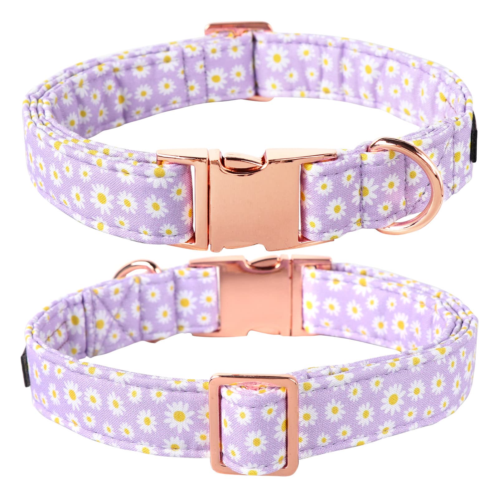 Lionet Paws Dog Collar, Comfortable Adjustable Cute Collar With Metal Buckle For Male Female Dogs, Purple Daisy, Large, Neck 16-
