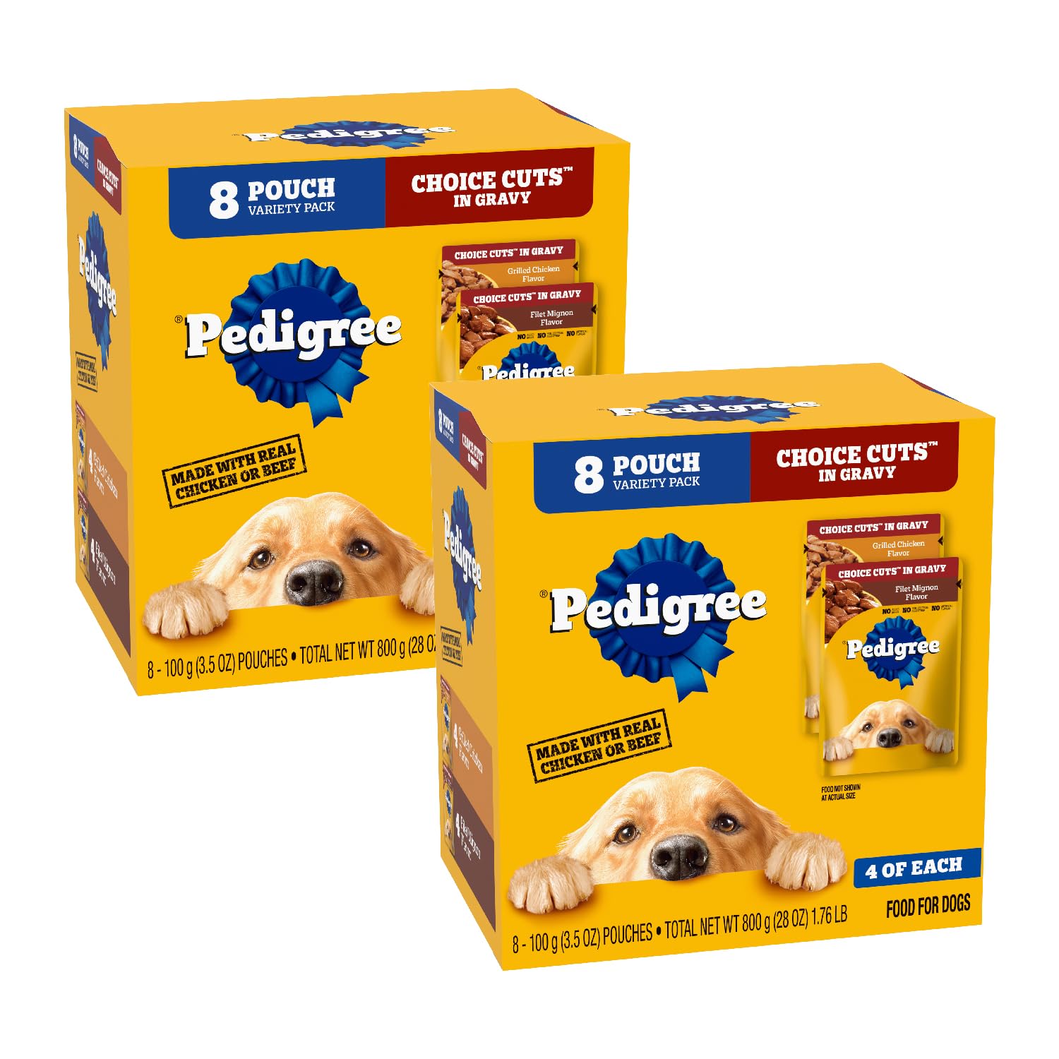 Pedigree Choice Cuts In Gravy Adult Soft Wet Dog Food 8-Count Variety Pack, 3.5 oz. Pouches (Pack of 2)