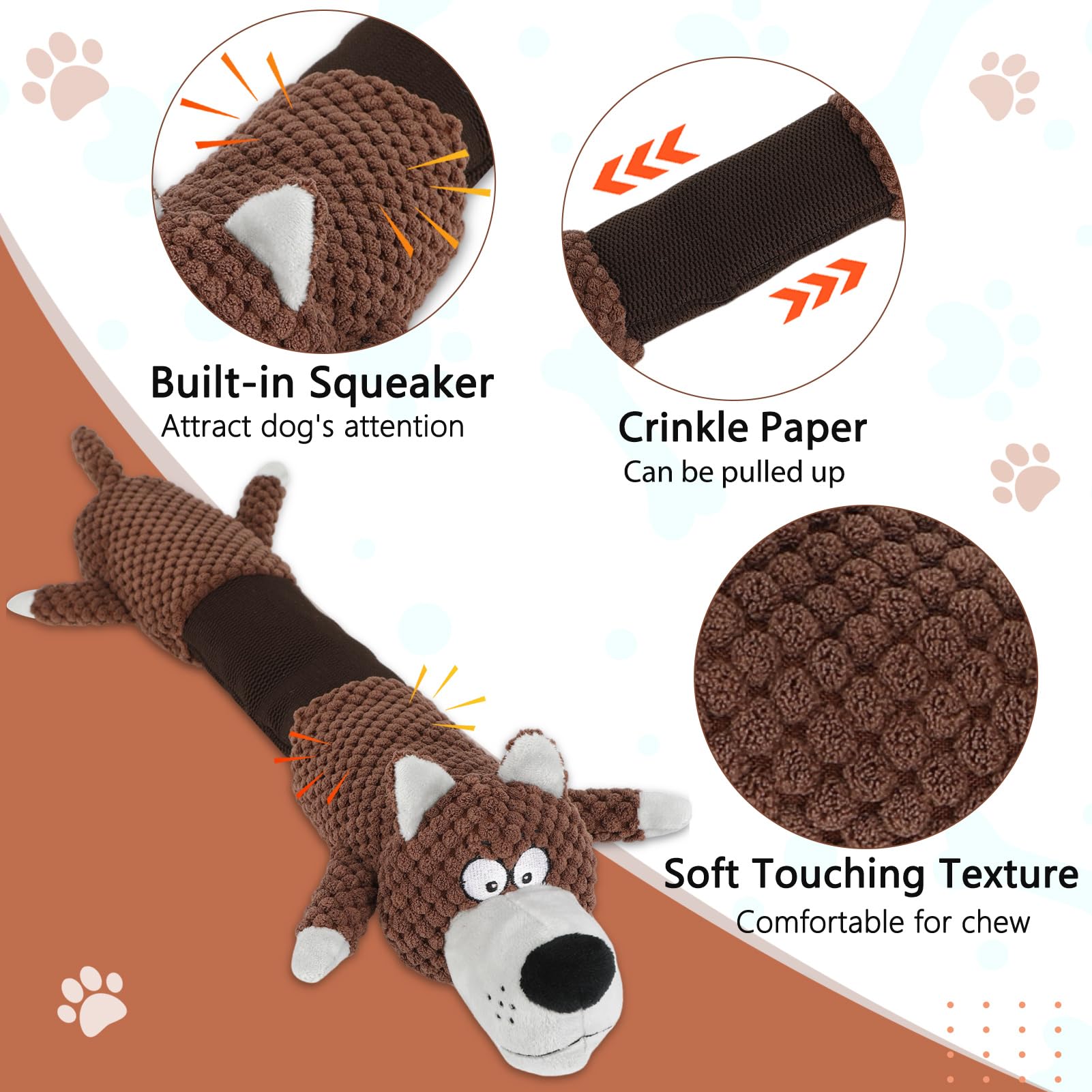 Eneston Squeaky Dog Toys With Crinkle Paper, Tough Puppy Toys And Plush Dog Chew Toy, Interactive Tug Of War Dog Toy For Small,