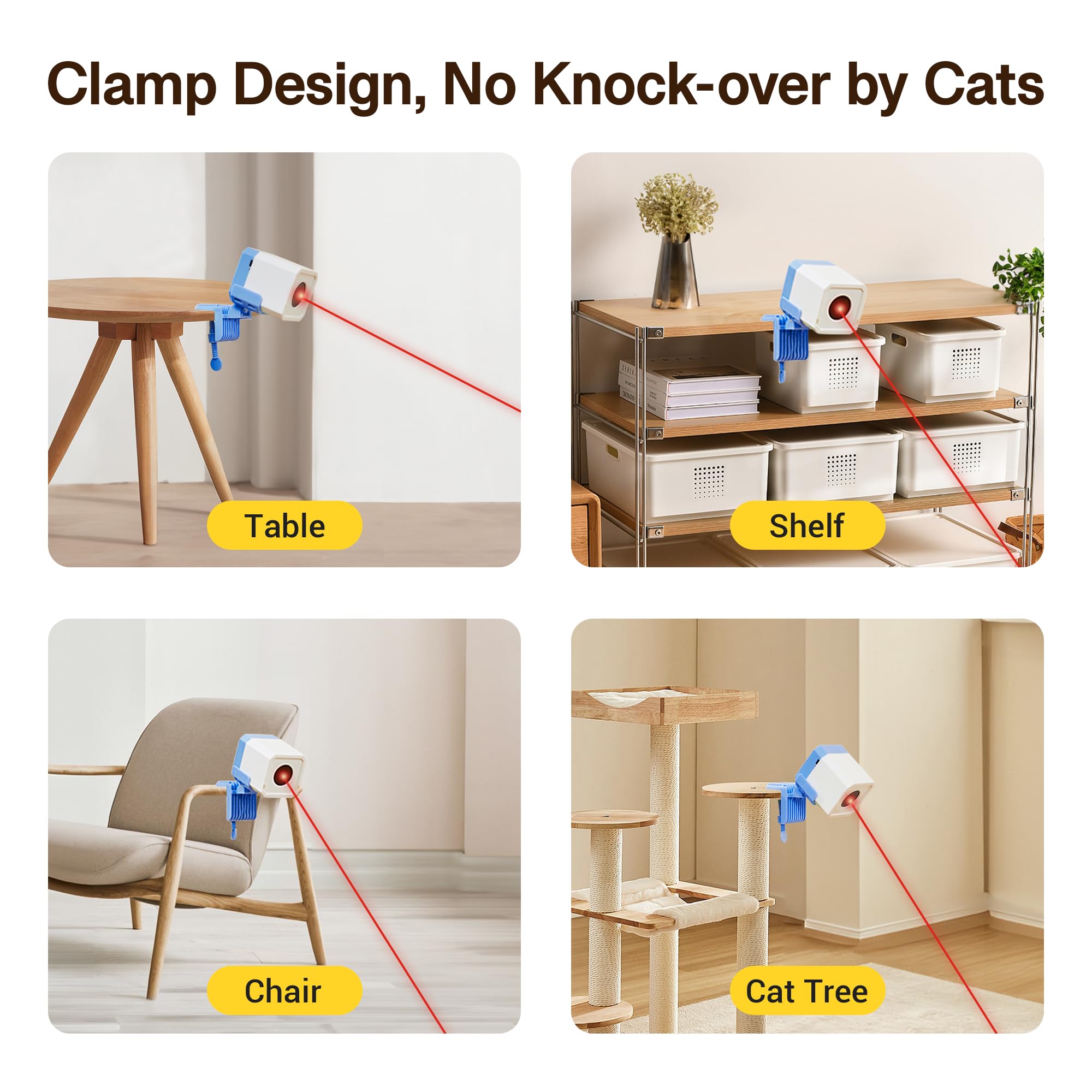 Potaroma Truly Random Cat Laser Toys, No Knock-Over Clamp, Automatic Chargeable Interactive Kitten Toy Indoor Exercise For All B