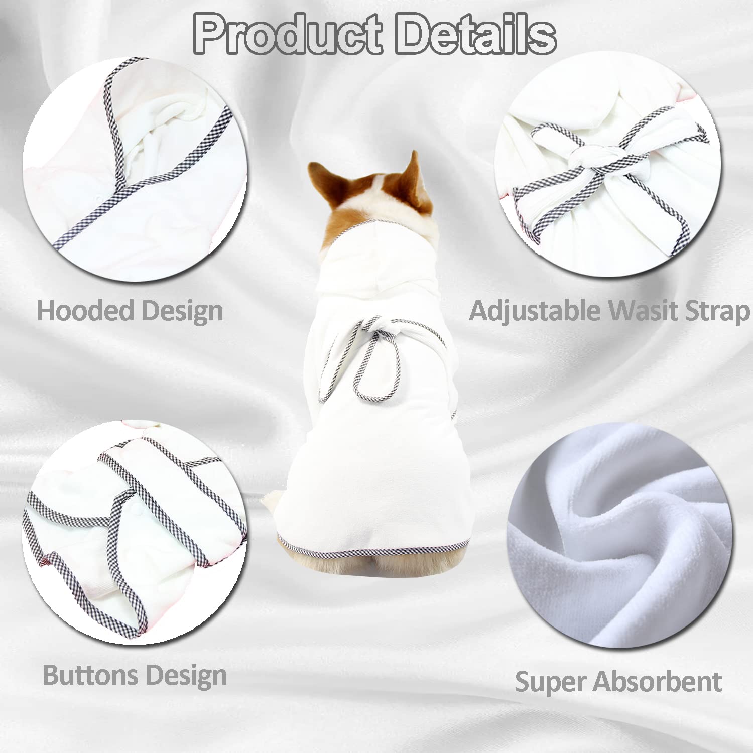 Dog Bathrobe, Microfiber Fast Drying Absorbent Hooded Bath Towel White For Puppy Small Medium Large Dog Cat (3Xl, White)