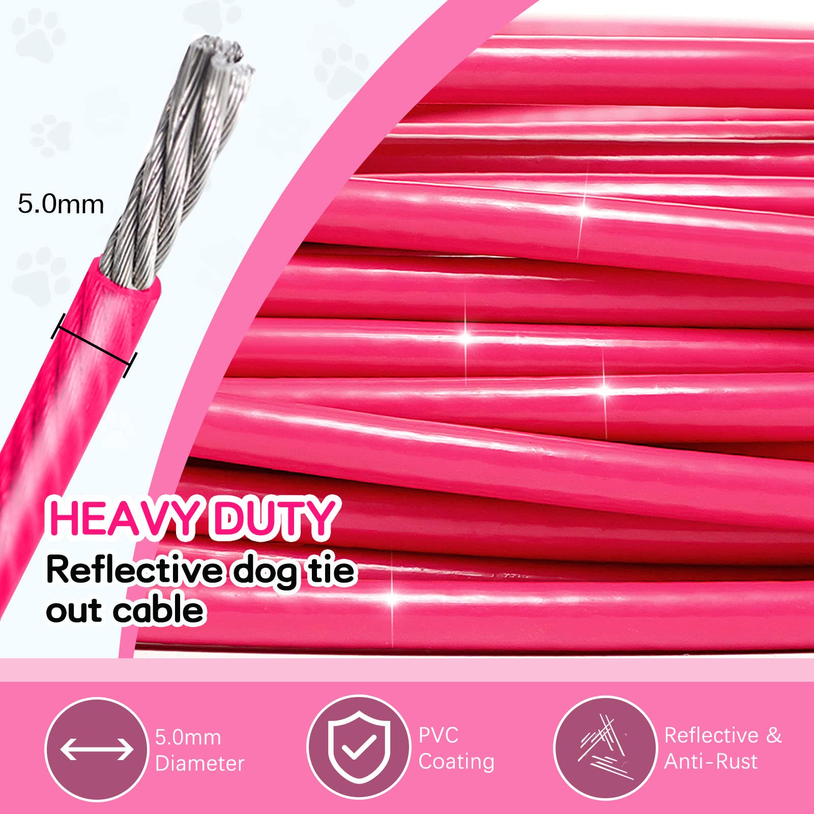 Tie Out Cable For Dogs, 10Ft Dog Leads For Yard Chew Proof, Heavy Duty Dog Tie Out Cable For Large Dogs Up To 250Lbs, Durable Dog Runner For Yard Or Camping