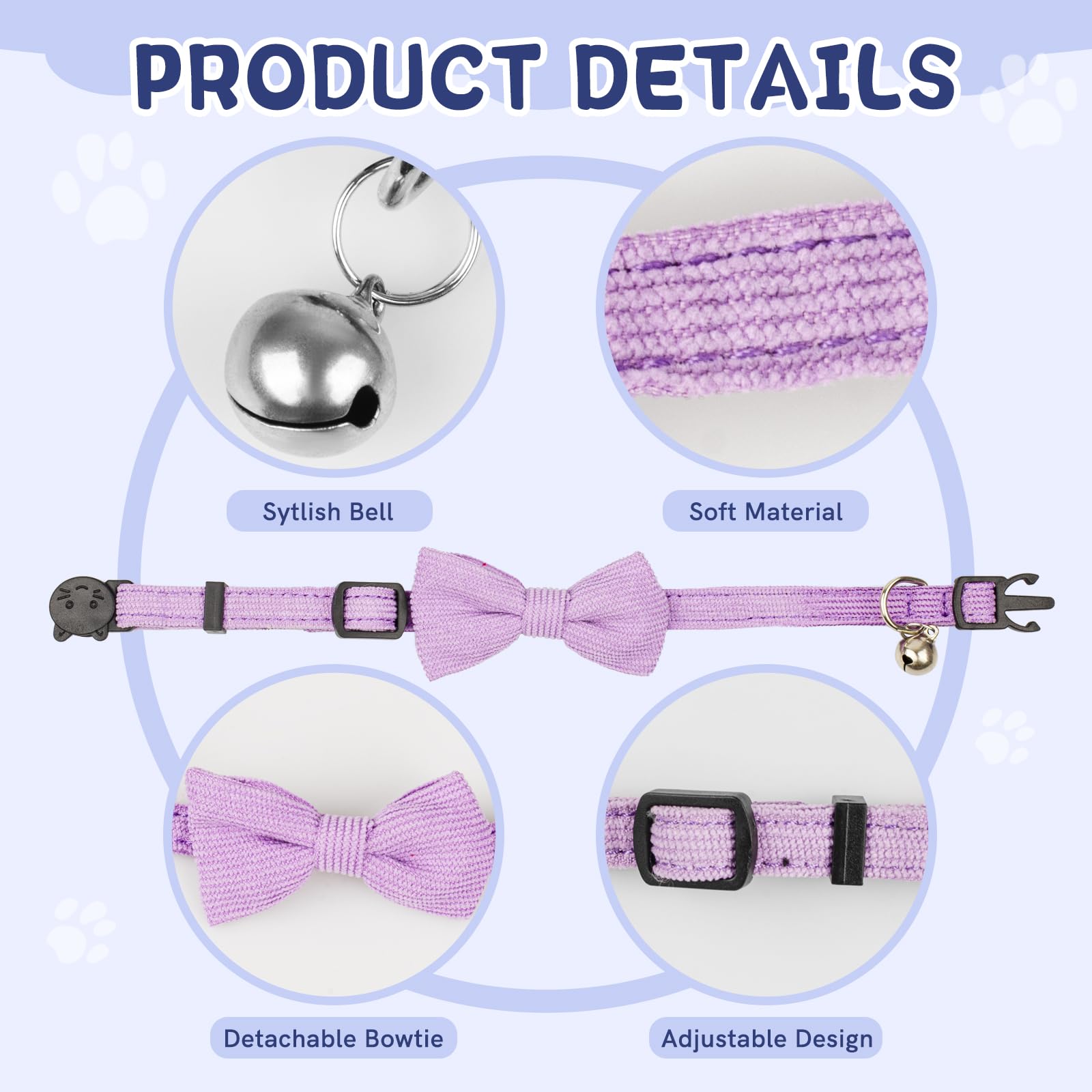 Sychien 2 Pack Cat Collar With Breakaway Bowtie And Bell Adjustable Breakaway Cat Collars For Girl Female Boy Male