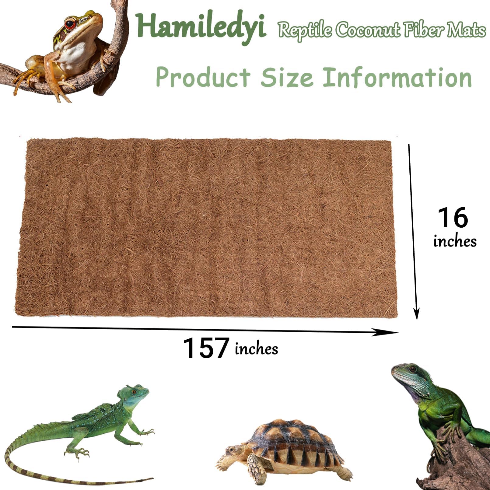 Hamiledyi Reptile Carpet 157'' L X 16'' W Natural Coconut Fiber Tortoise Carpet Mat For Pet Terrarium Liner Reptile Supplies For