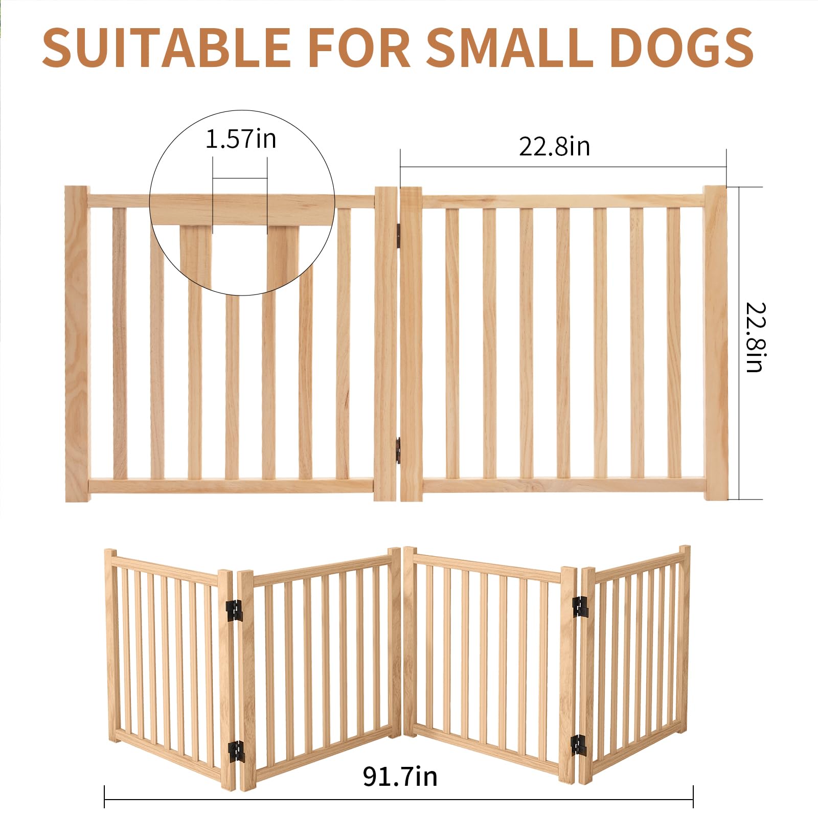 YOCAN Paint-Free Wooden Freestanding Dog Gates for The House,Doorways, Stairs,Wood Dog Fences Indoor Pet Gate,Step Over Fence-2