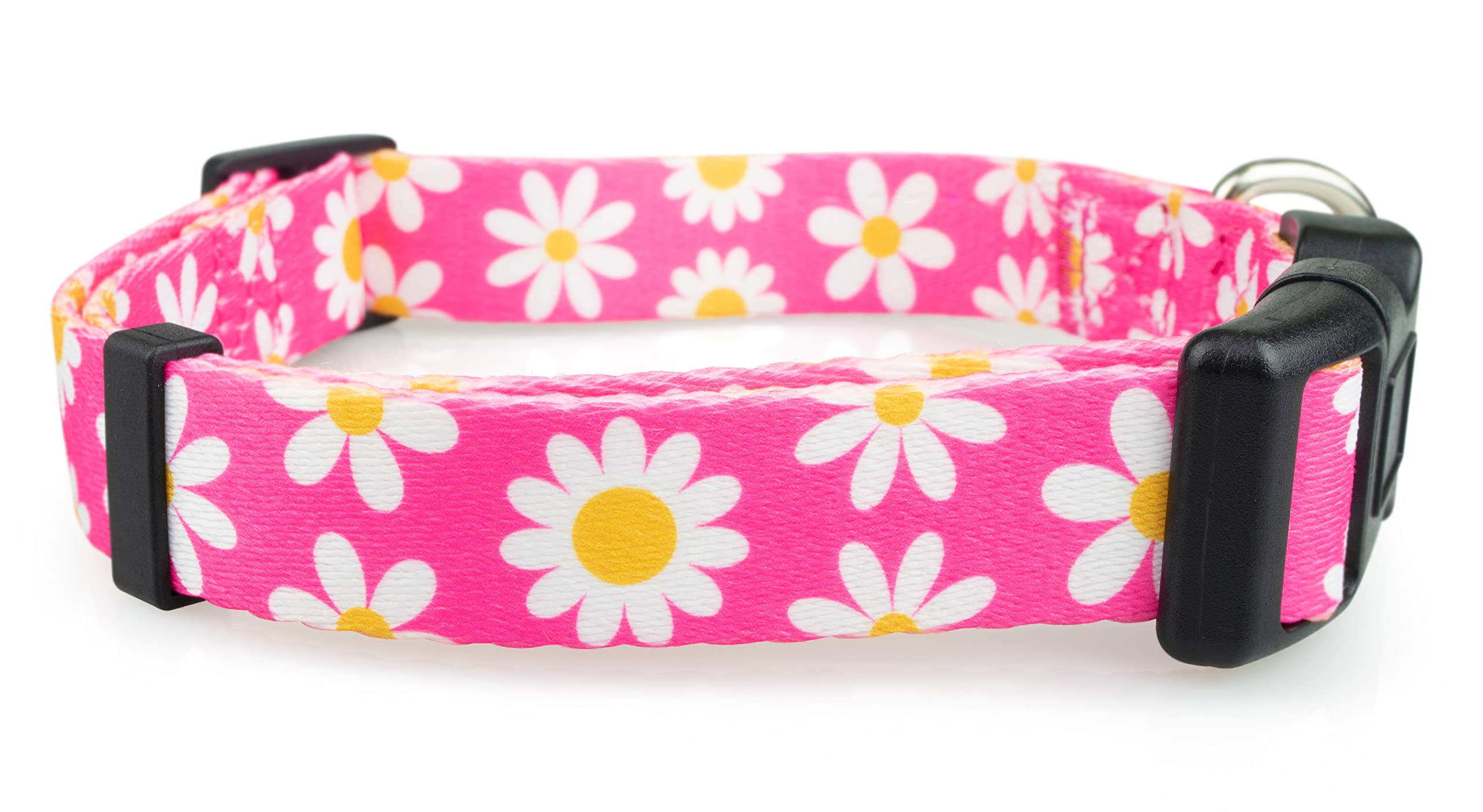 Limeloot Pink Daisy Dog Collar, Spring Summer Dog Collar for Female Dogs, Small