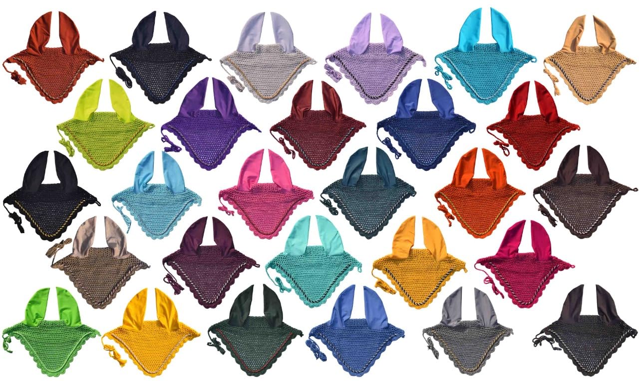 Horse Ear Bonnet Ear Net Hat Fly Bonnet Hood Mask Fly Veil Full Hand Made Cotton (Black, Horse/Full)