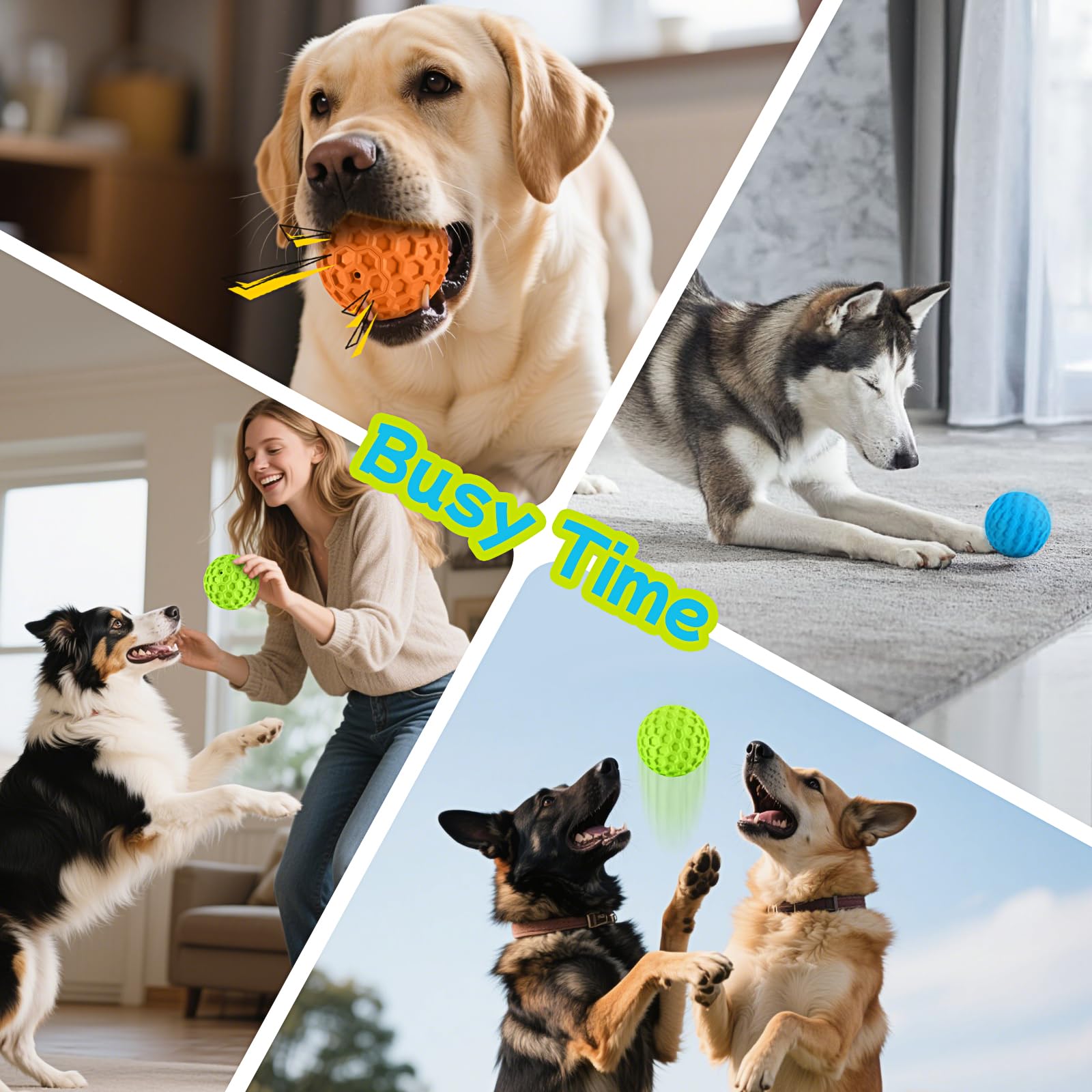 havit Indestructible Squeaky Dog Balls for Aggressive Chewers, Interactive Dog Toys to Keep Them Busy, Rubber Dog Chew Toy for L