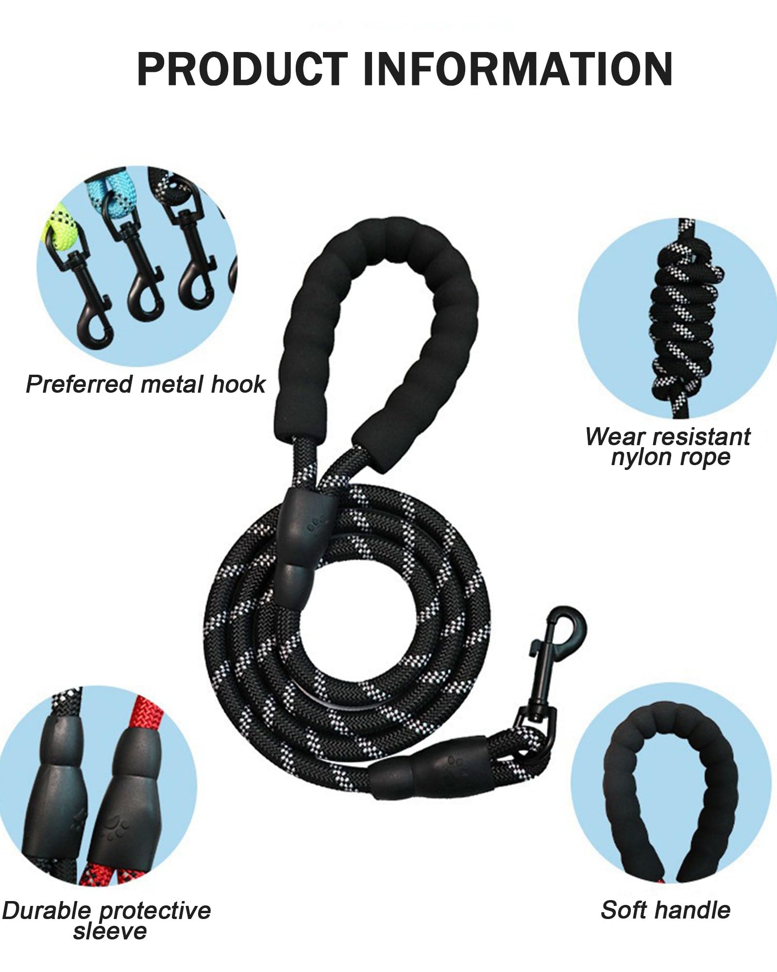 Petank Rope Dog Leash 4 Ft With Comfortable Padded Handle And Highly Reflective Threads For Small Medium Dogs (Blue, 4Ft*1/2)