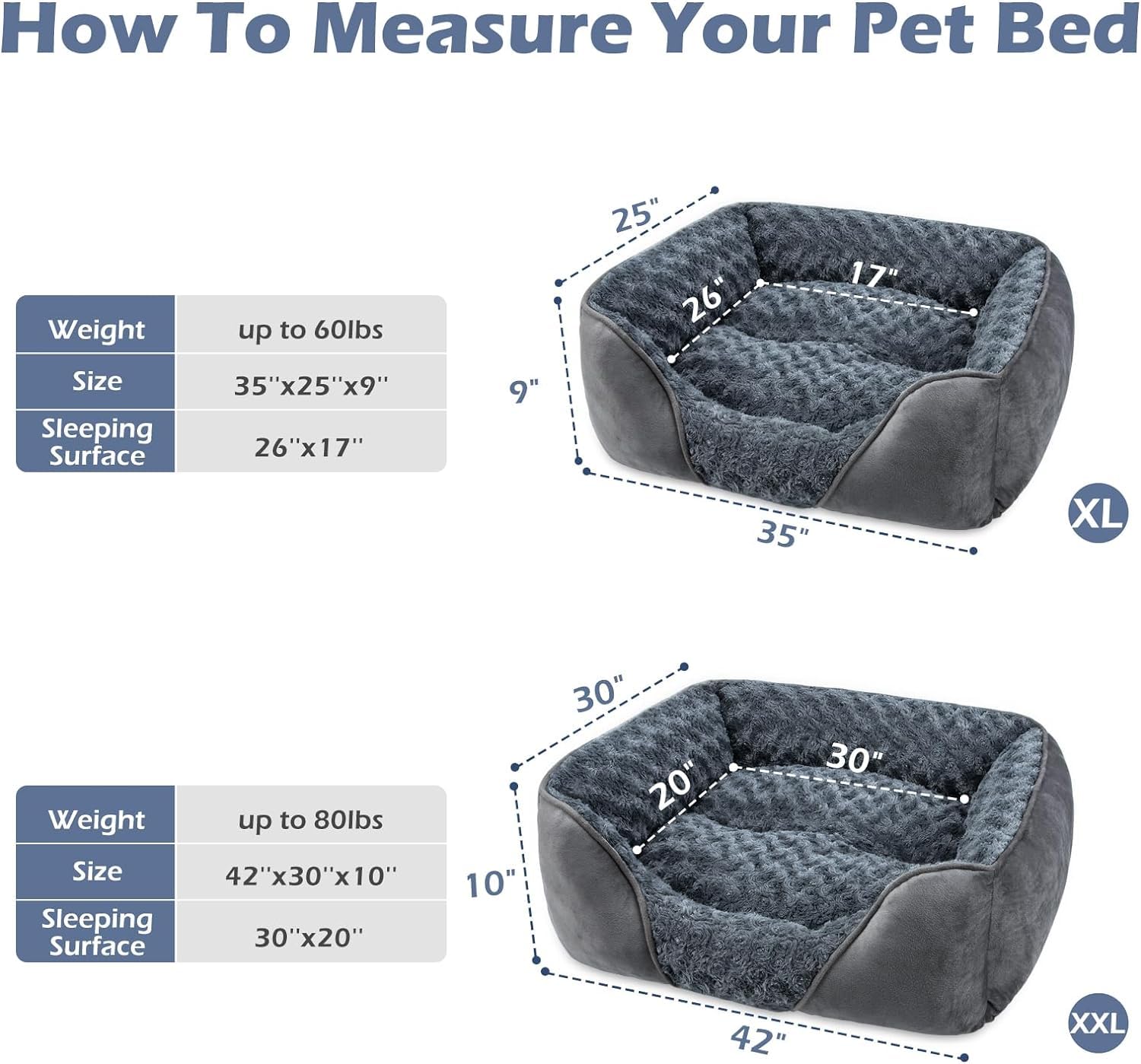 Invenho X-Large Dog Bed For Large Medium Small Dogs, Rectangle Washable Dog Bed, Orthopedic Dog Bed, Soft Calming Sleeping Puppy