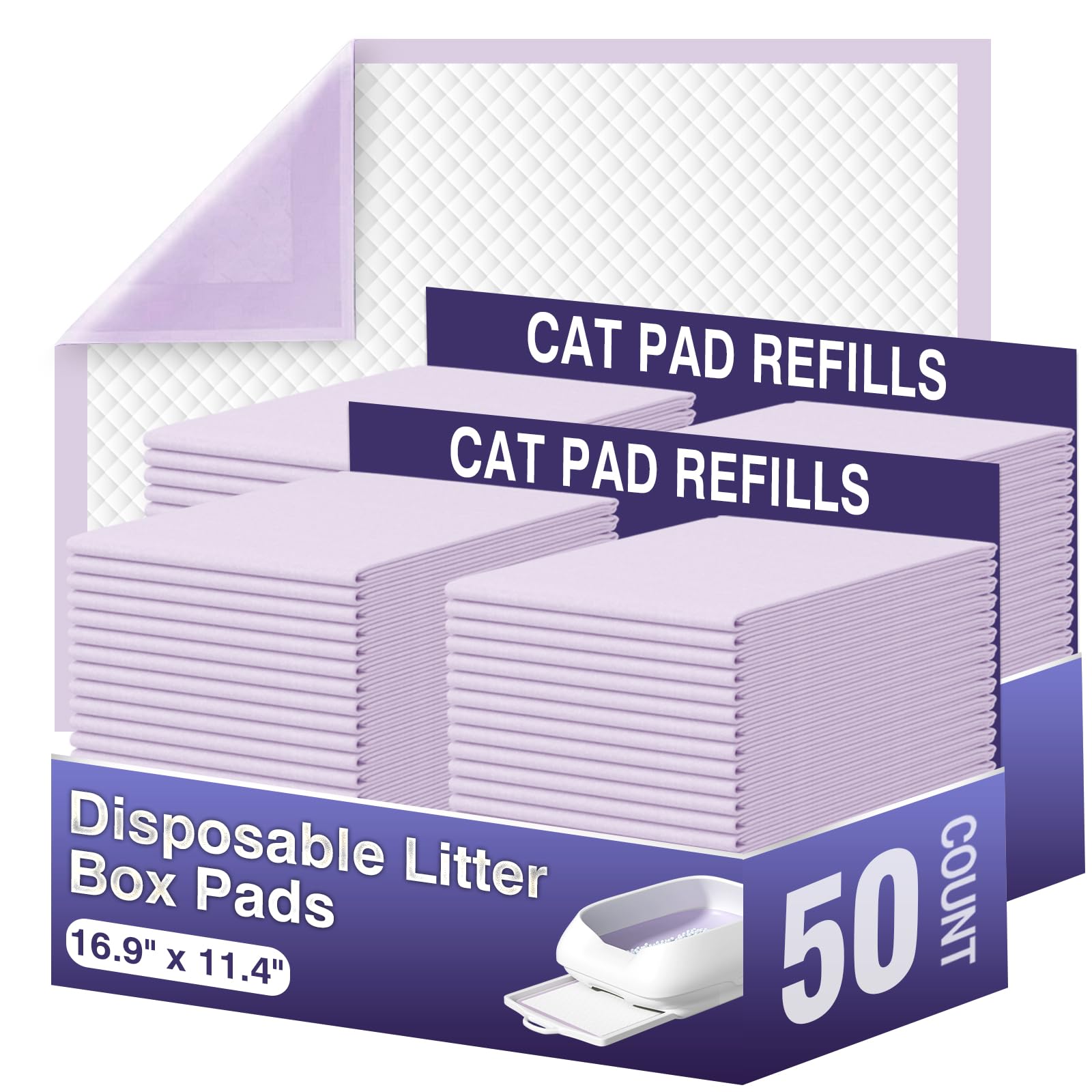 Immcute Cat Pads - 16.9'' X 11.4'', 50 Ct | Absorbent Thickened 6-Layer Pee Pads For Cats & Litter Box