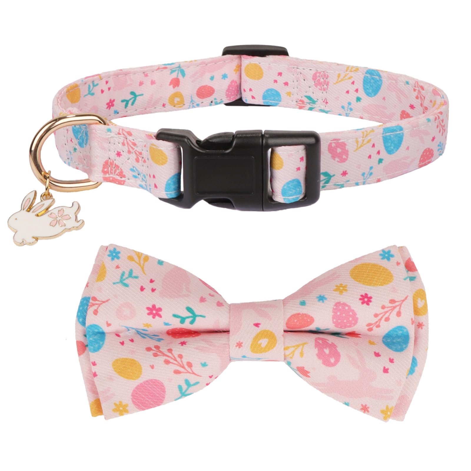 Ptdecor Easter Dog Collar With Bowtie, Multi Size, Adjustable Pink Rabbit Pet Collars For Medium Dogs (Medium)