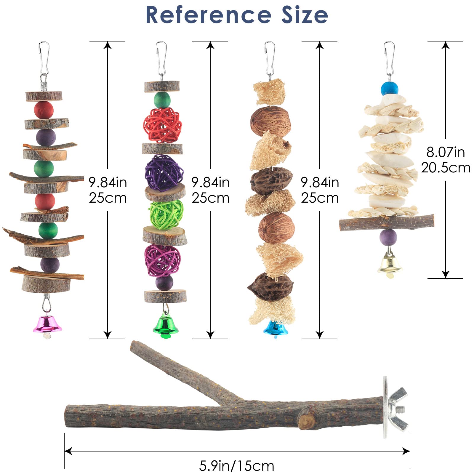 Bissap Bird Chew Toys, 5 Packs Parakeet Natural Wood Toys Parrot Hanging Cage Toy Bird Perch Stand for Small Bird Conure Cockati