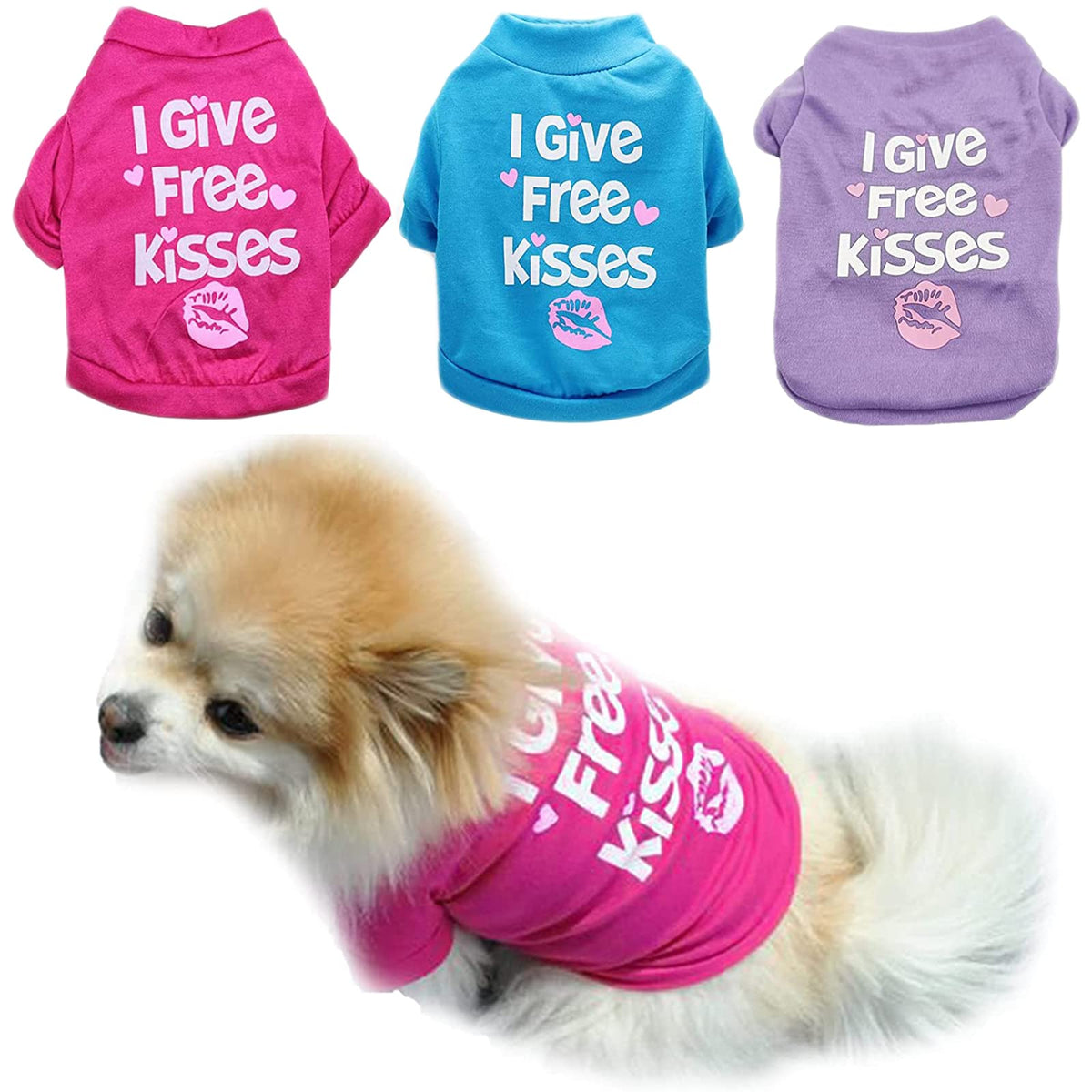 Petcare 3 Pack Small Dog Shirts Girl Puppy Clothes Cat T Shirt Soft Cotton Short Sleeve Tee Shirts For Small Dogs Girls Chihuahua Yorkie Shih Tzu Pomeranian Thanksgiving Valentines Outfits