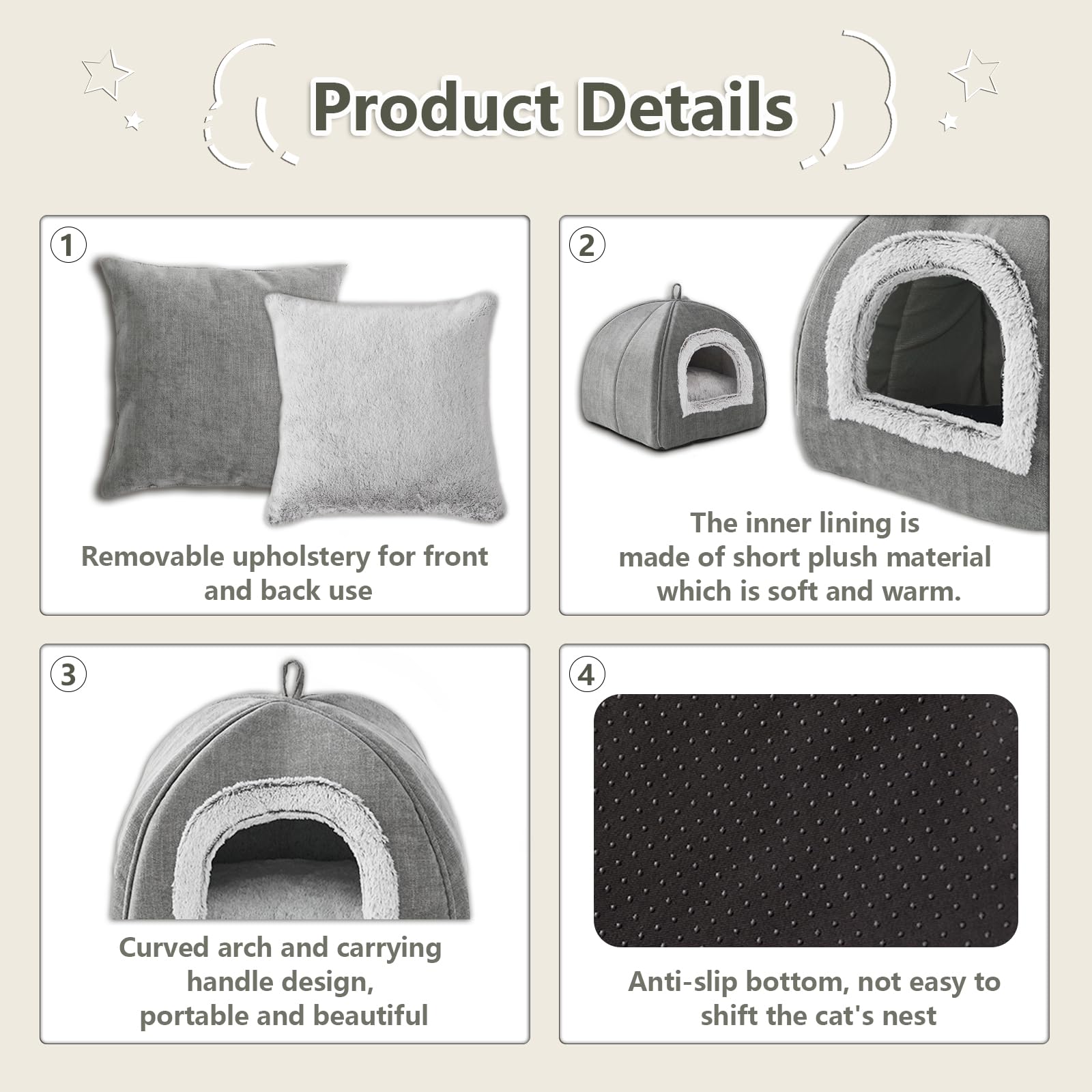 Cat Bed Cave-Cat Beds for Indoor Cats,Kittens and Small Pets,Soft and Warm Cat Tent Bed,Cat House,Foldable and Washable with Rem