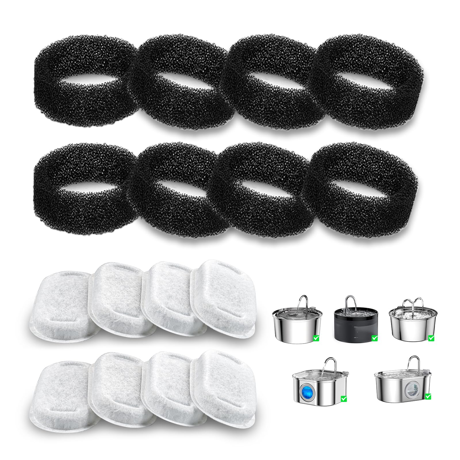 Vekonn Cat Fountain Replacement Filter For 3.2L Stainless Steel Cat Water Fountain (8+8)