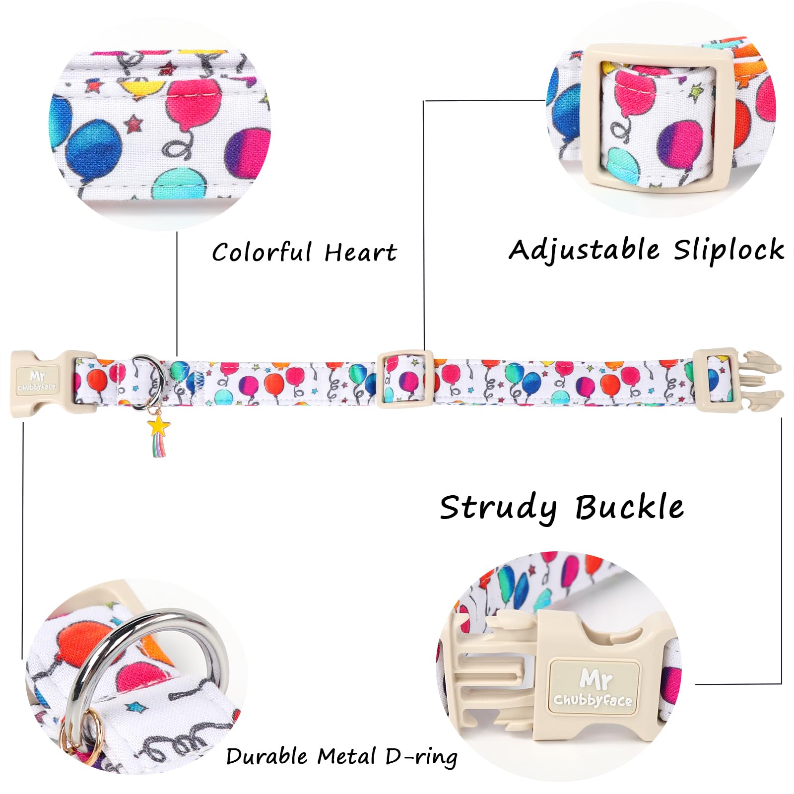 Mr.Chubbyface Summer Balloon Dog Collar, Birthday Puppy Collar With Quick Release Buckle,Light Adjustable Durable Pet Collar For