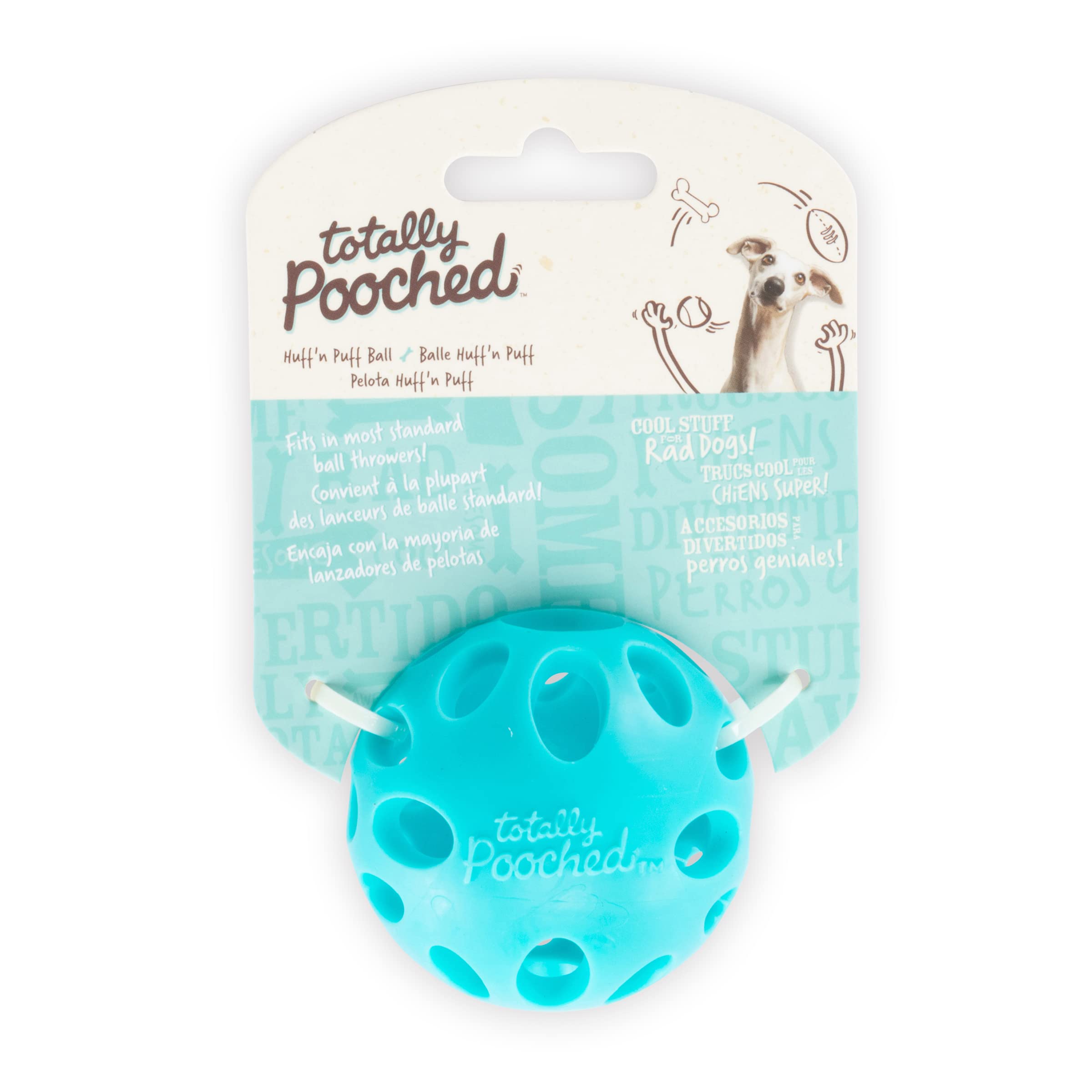 Messy Mutts Totally Pooched Huff'N Puff Ball | 2.5?Tpr Puzzle Ball For Dogs | 2-In-1 Durable Interactive Toy And Tooth Cleaner | Teal