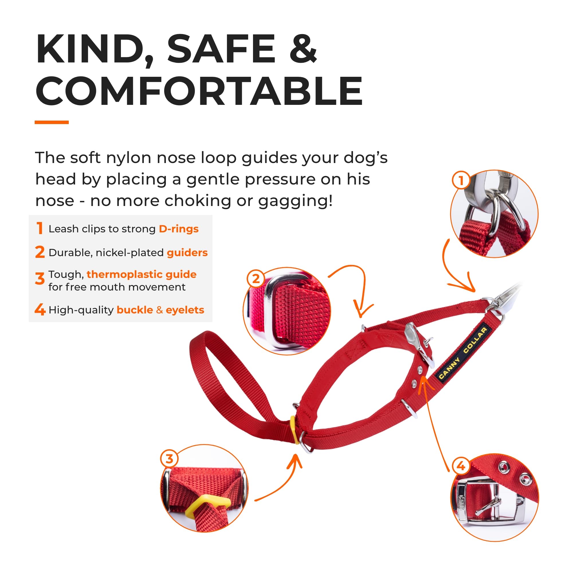 Canny Collar No-Pull Dog Collar - The Kind, Gentle Head Collar For Dogs| Dog Training Tool For Easier Dog Walking | Red - Size 7