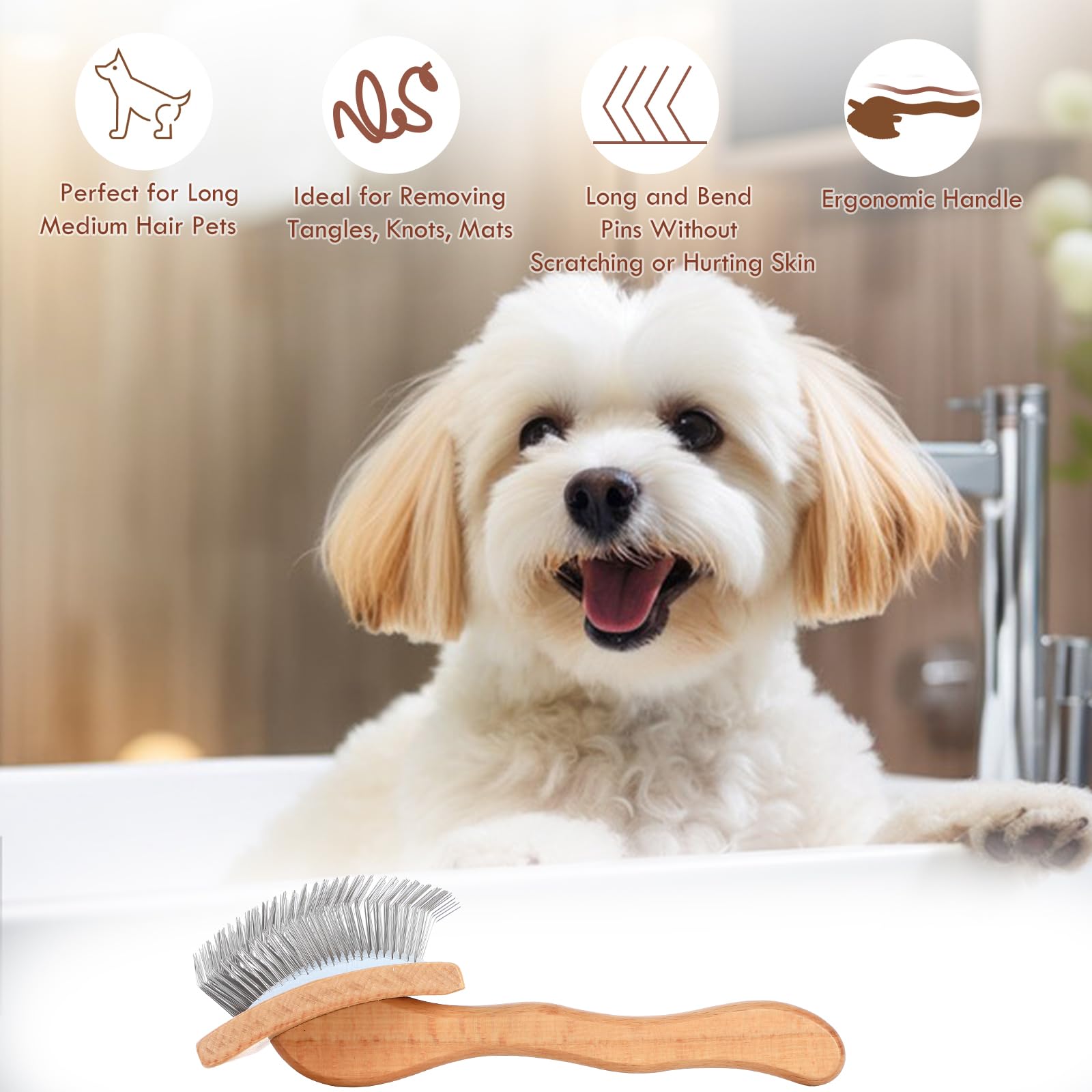 COZYGIFT Large Dog Brush for Medium or Long Haired Dogs, Long Pin Slicker Brush for Removes Loose Hair, Tangles and Knots, Best