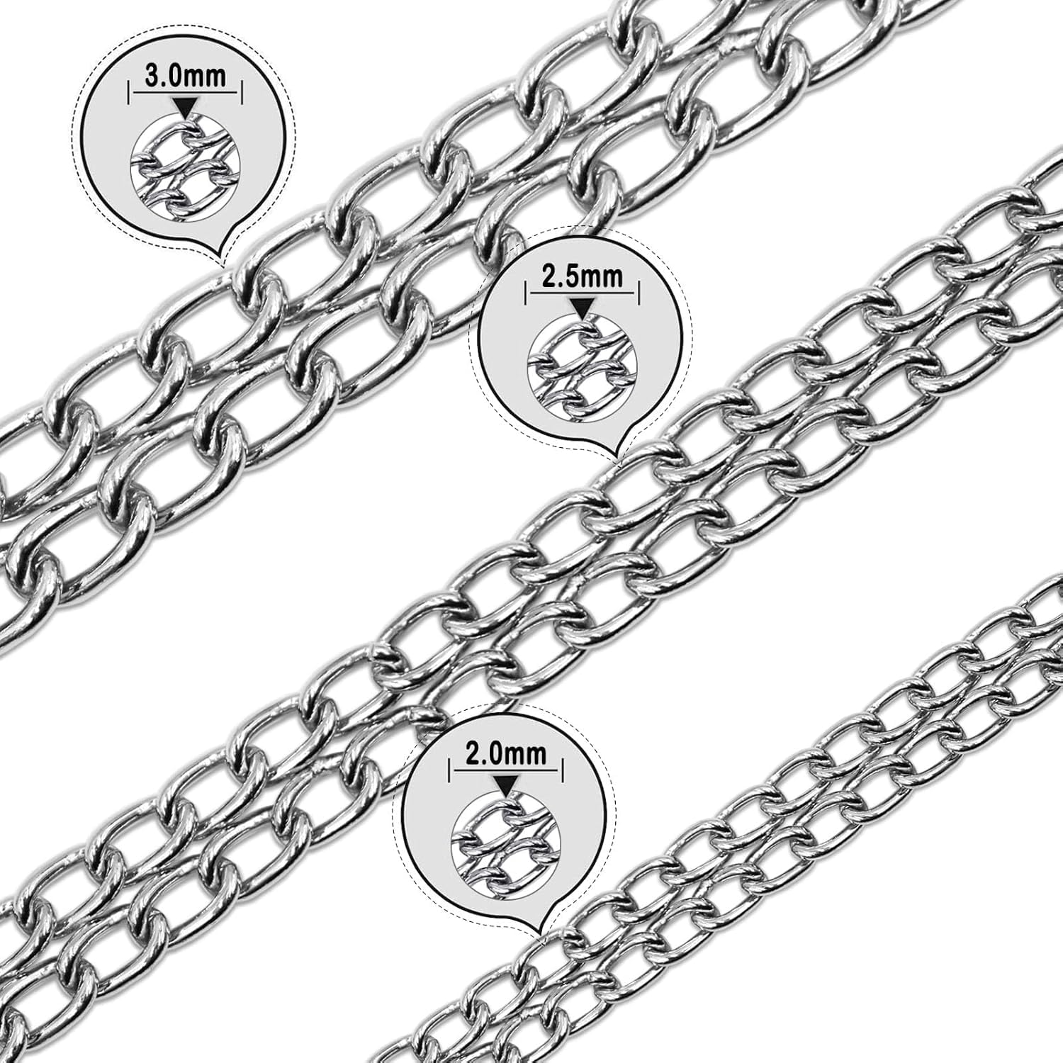 Dog Chain Collar, Heavy Duty Silver Triple Row Martingale Chain Dog Collars, Chew Proof Metal Cuban Link Dog Collar Adjustable F