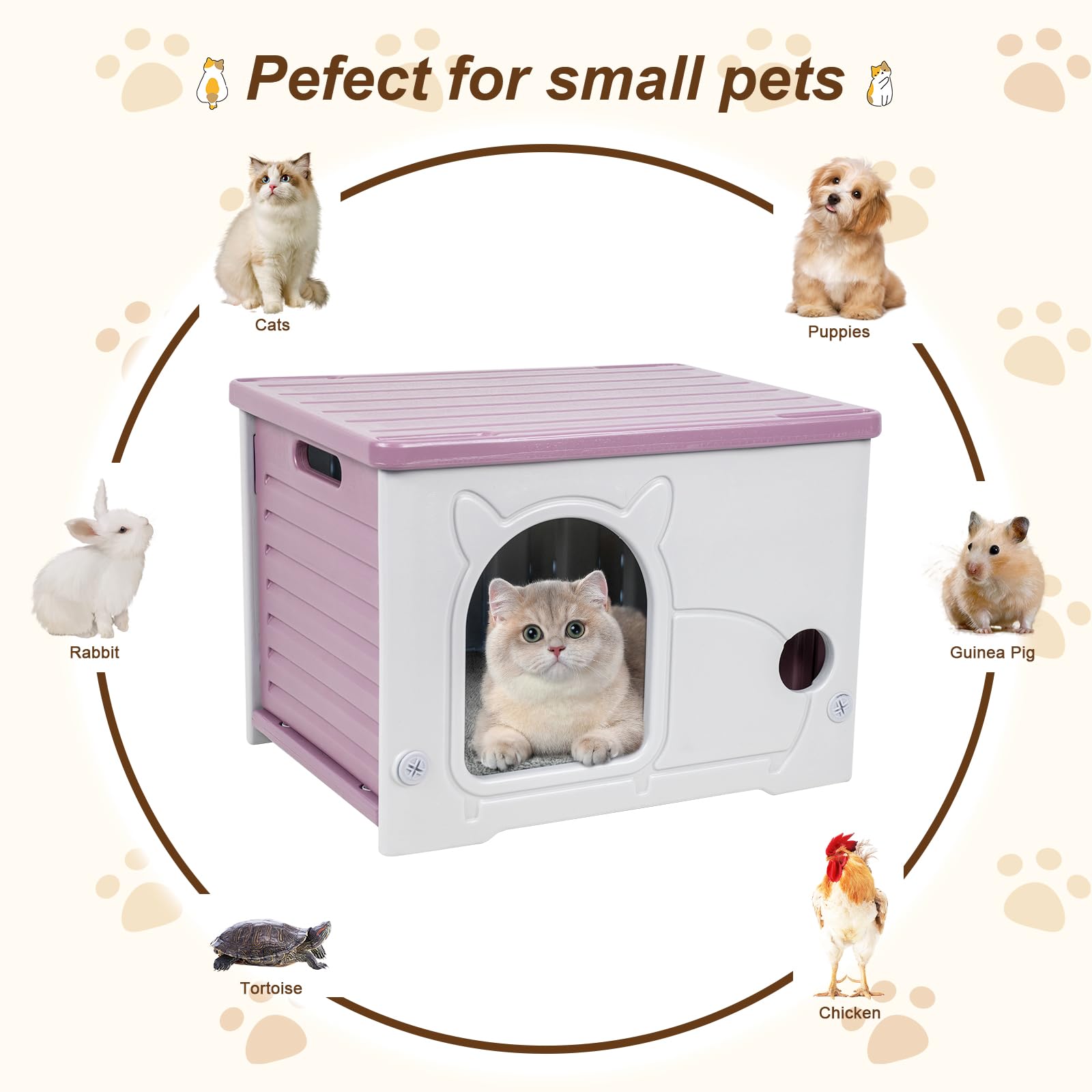 Plastic Cat House For Indoor Outdoor, Weatherproof Outside Cat House For Feral Cat, Stackable Cat Shelter With Plush Cushion (Pi