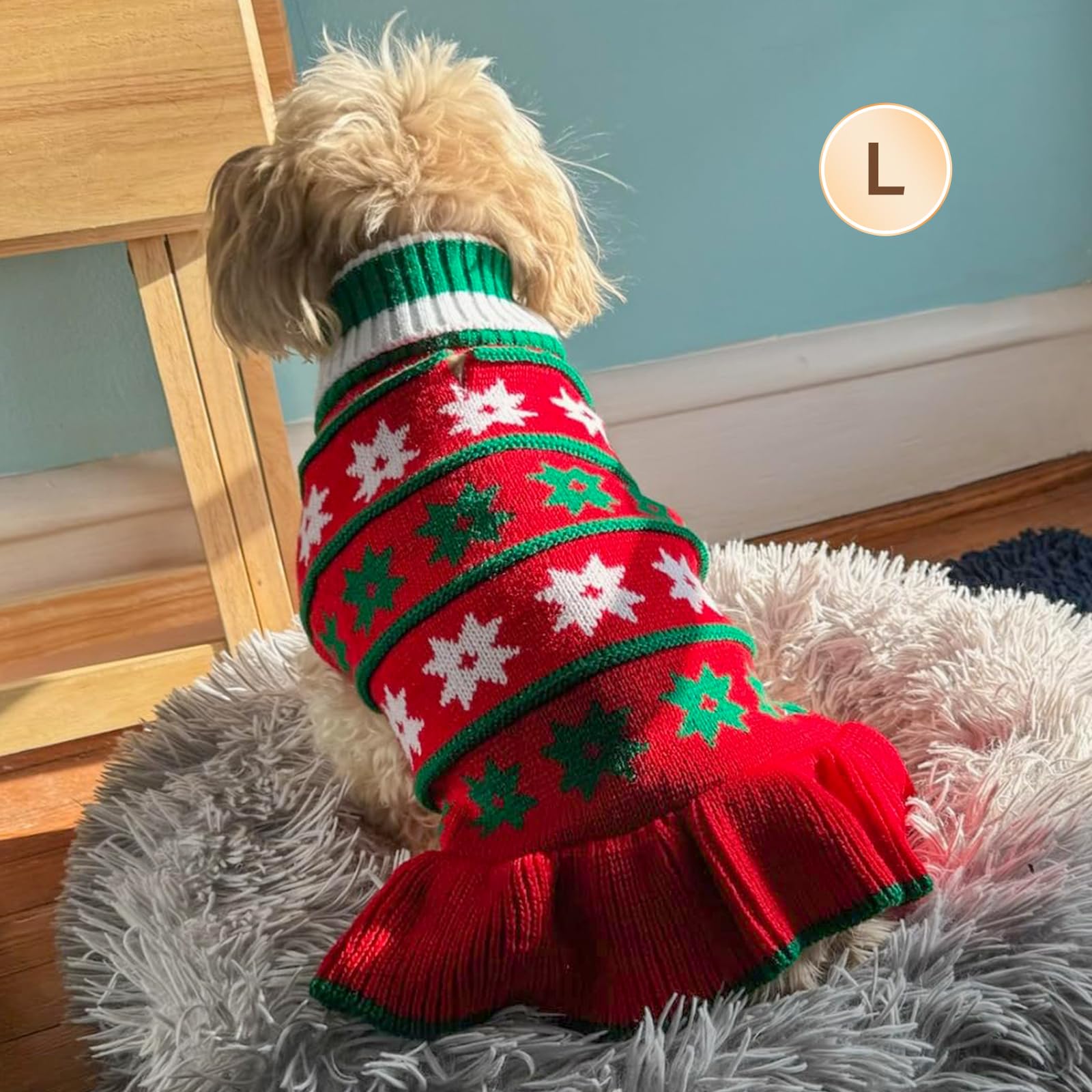 Kyeese Christmas Dog Sweater Dress Turtleneck Dogs Pullover Knit With Leash Hole Dog Sweater Cute For Fall Winter Warm